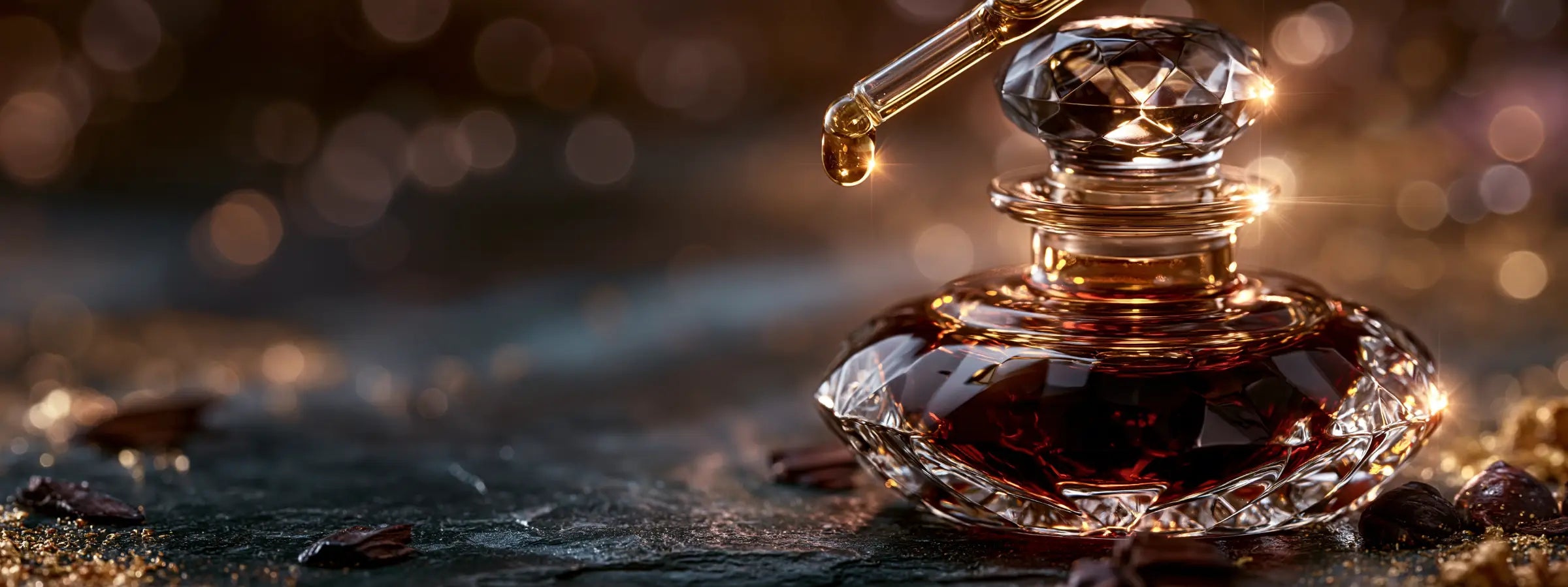 Arabischer Attar-Glasflakon mit dunklem Parfümöl und Glasstab, Kategoriebanner Parfümöl Herren von Oriental-Style