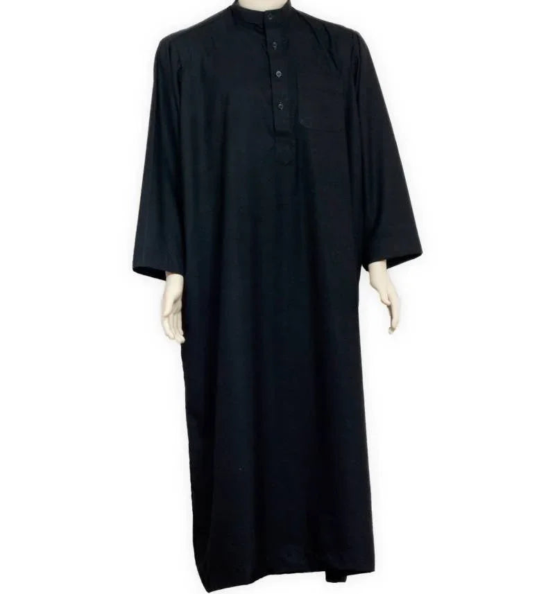Arabischer Kaftan, Galabiyah m. Stehkragen in Schwarz Oriental-Style | Oriental-Style