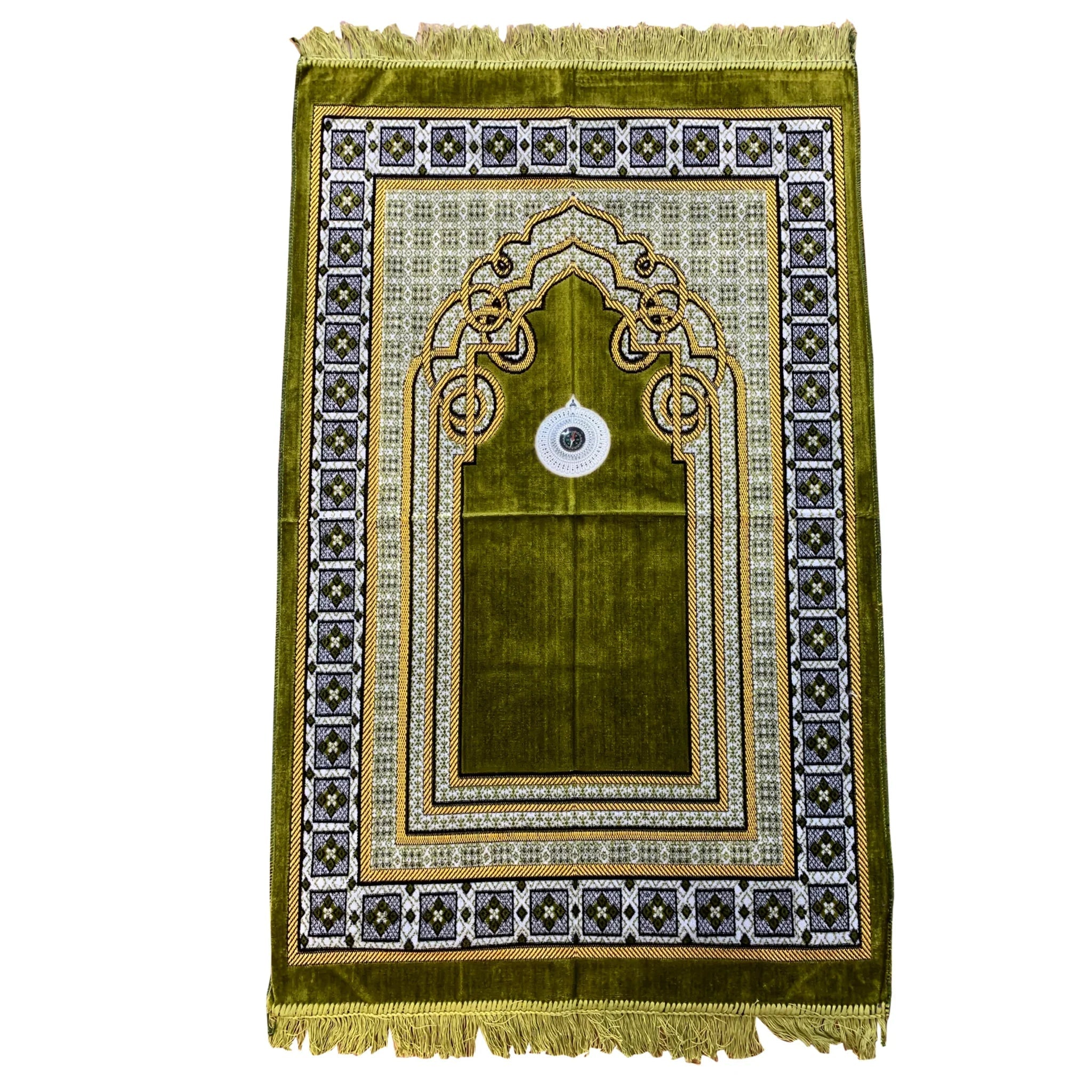 Gebetsteppich - Seccade in Moosgrün mit Kompass Oriental-Style | Oriental-Style