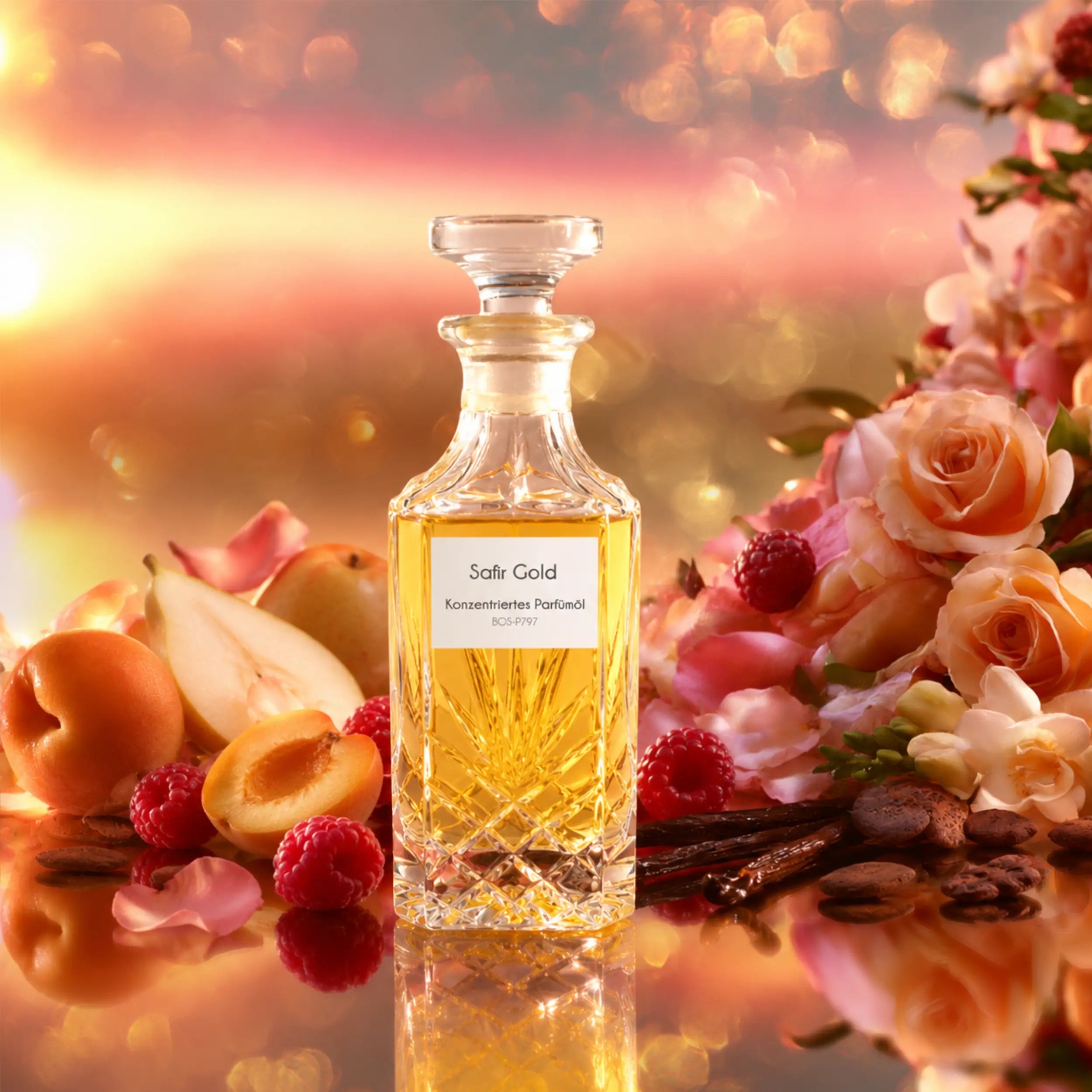 Safir Gold von Sultan Essancy fruchtig-süßes Parfümöl für Frauen mit Aprikose, Himbeere, Rose und Vanille - Oriental-Style