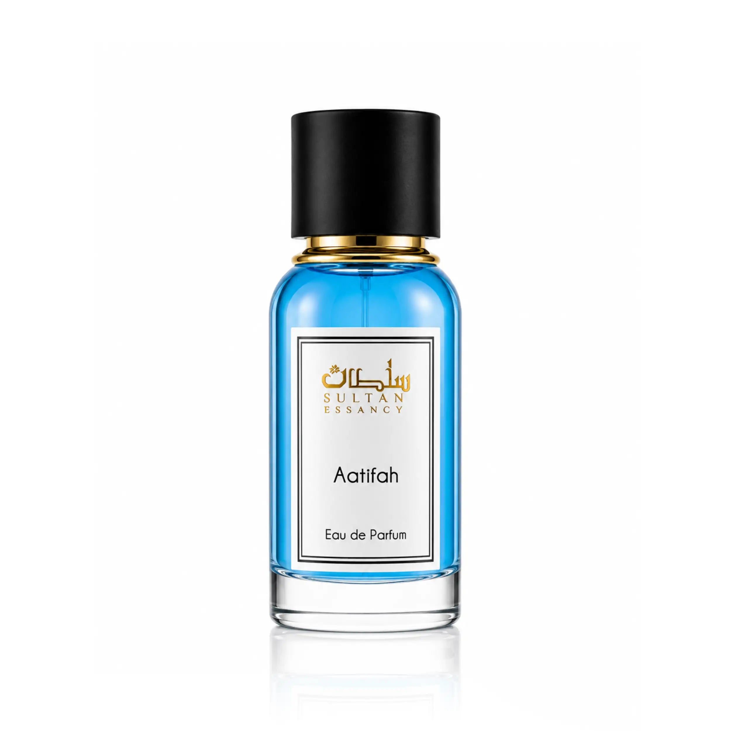 Aatifah Sultan Essancy Eau de Parfum im blauen Glasflakon für Damen, frischer fruchtiger Duft mit grünem Apfel, blumigen Noten und Moschus