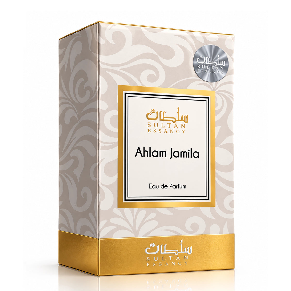 Ahlam Jamila Sultan Essancy Eau de Parfum Verpackung – fruchtig-floraler Damenduft mit Litschi, Rose, Kakao und Patchouli