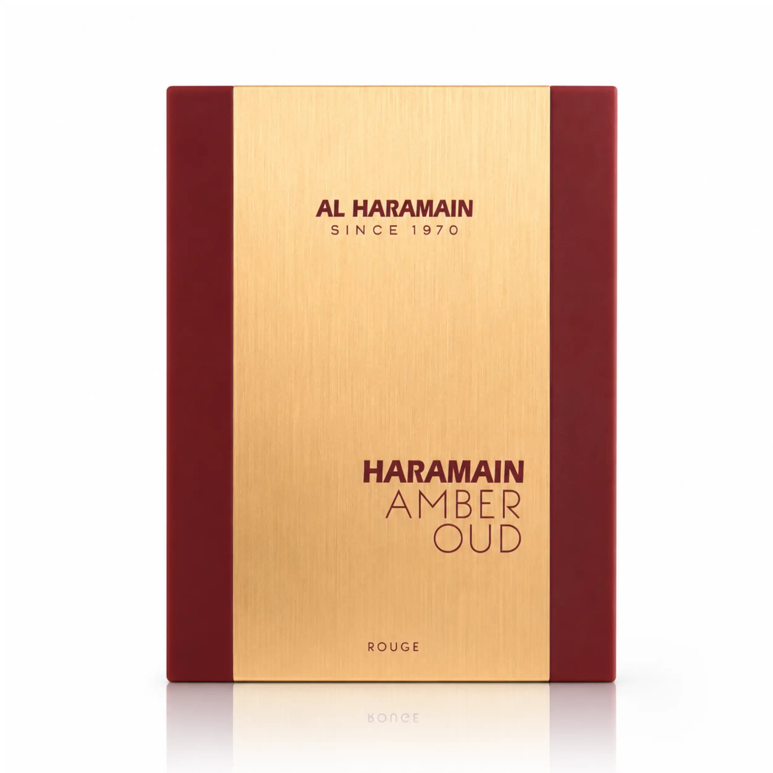 Verpackung von Al Haramain Amber Oud Rouge Eau de Parfum 60 ml – warm-würziger Unisexduft mit Safran, Jasmin und Moschus