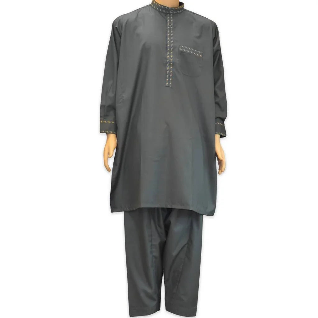 Salwar Kameez Herren - Dunkelgrau mit Stickerei Oriental-Style | Oriental-Style