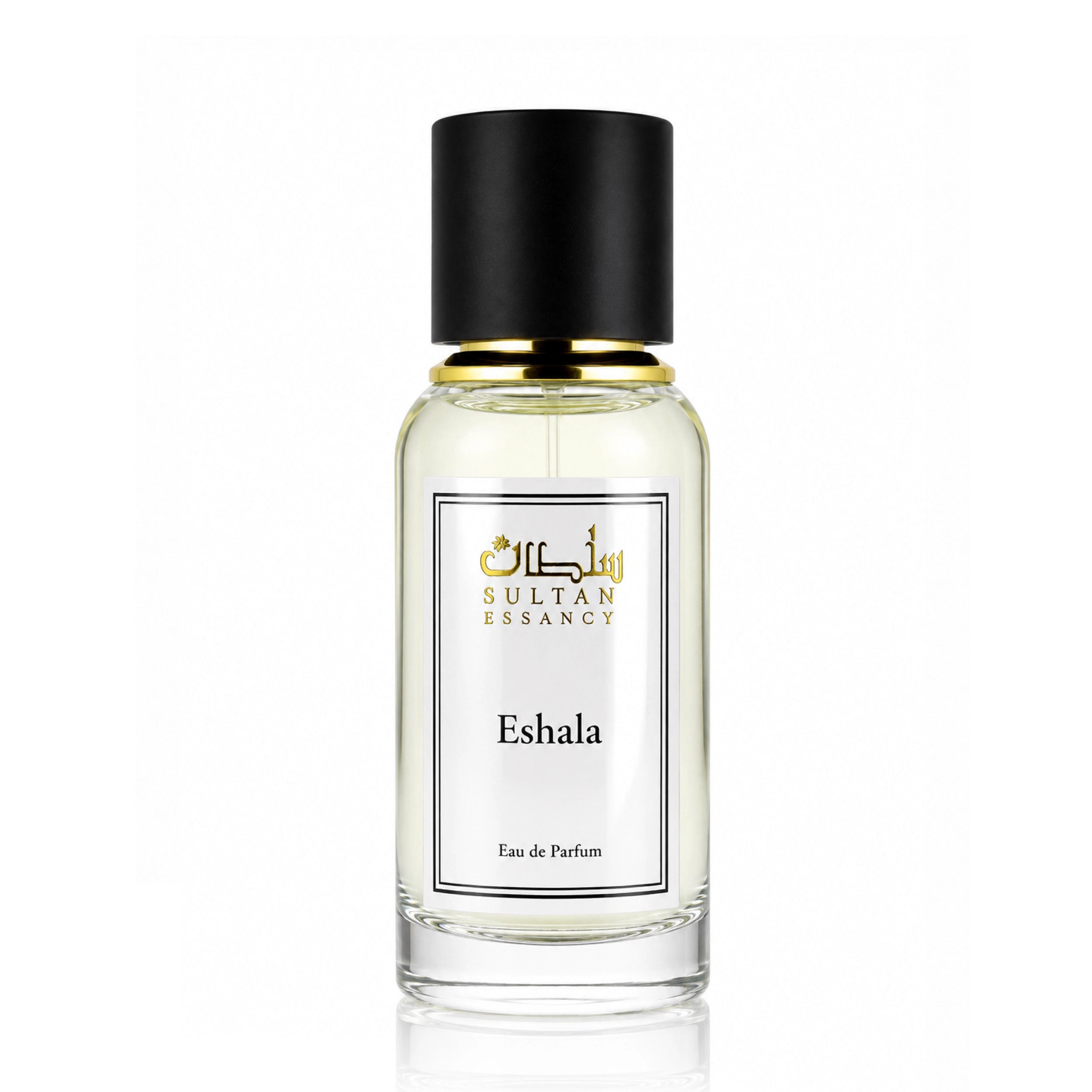 Eshala Eau de Parfum von Sultan Essancy im transparenten Glasflakon, Unisex-Dupe mit türkischer Rose, cremigem Karamell, Vanille und rosa Pfeffer