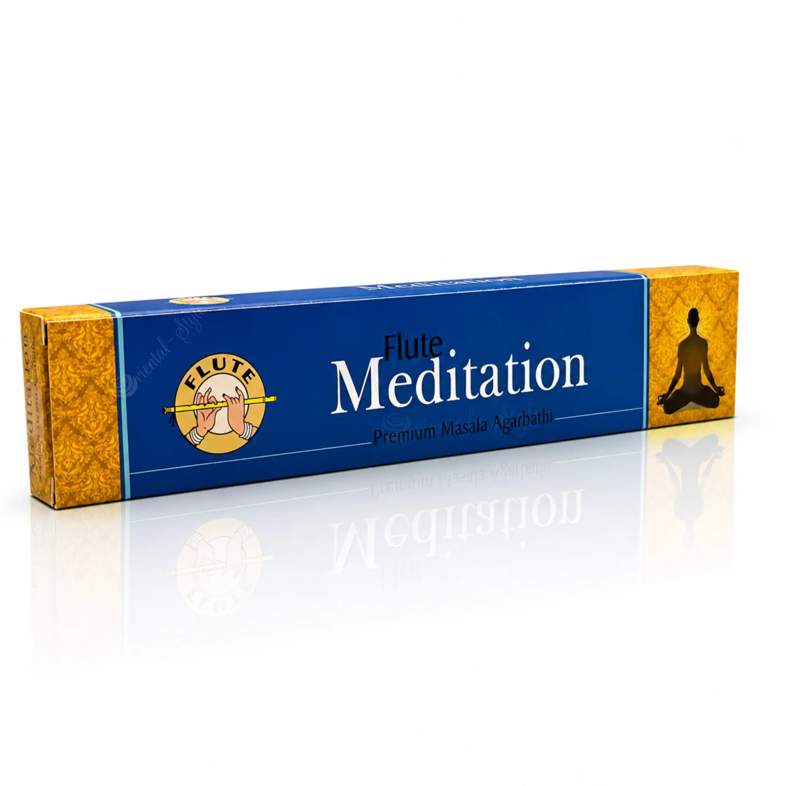 Flute Meditation Räucherstäbchen aus Indien in blau-goldener Verpackung mit 12 Masala Sticks für Yoga, Meditation und ruhige Abende