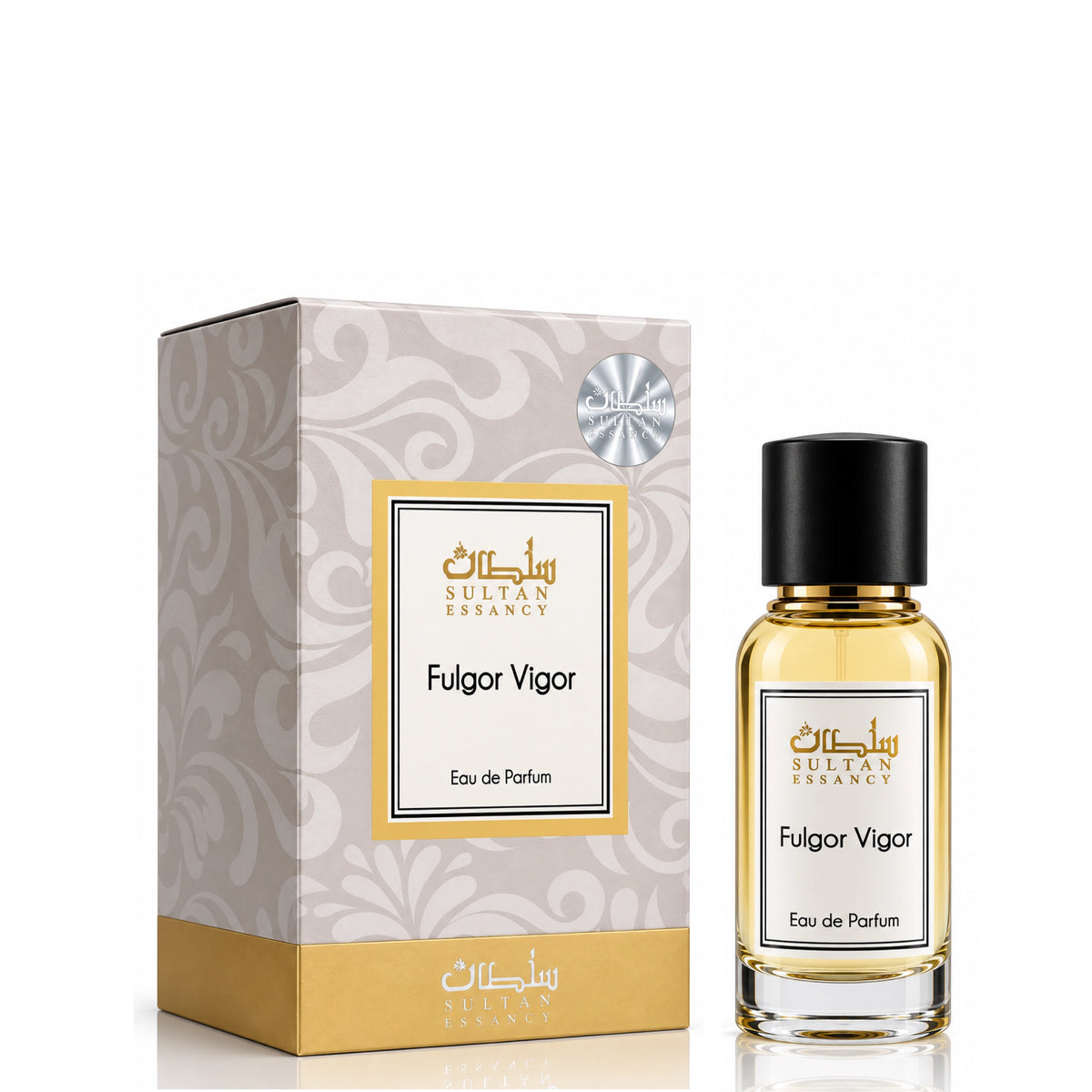 Fulgor Vigor Sultan Essancy Eau de Parfum für Herren mit Flakon und Verpackung – Lederduft mit Haselnuss, Kaffee und dunkler Schokolade
