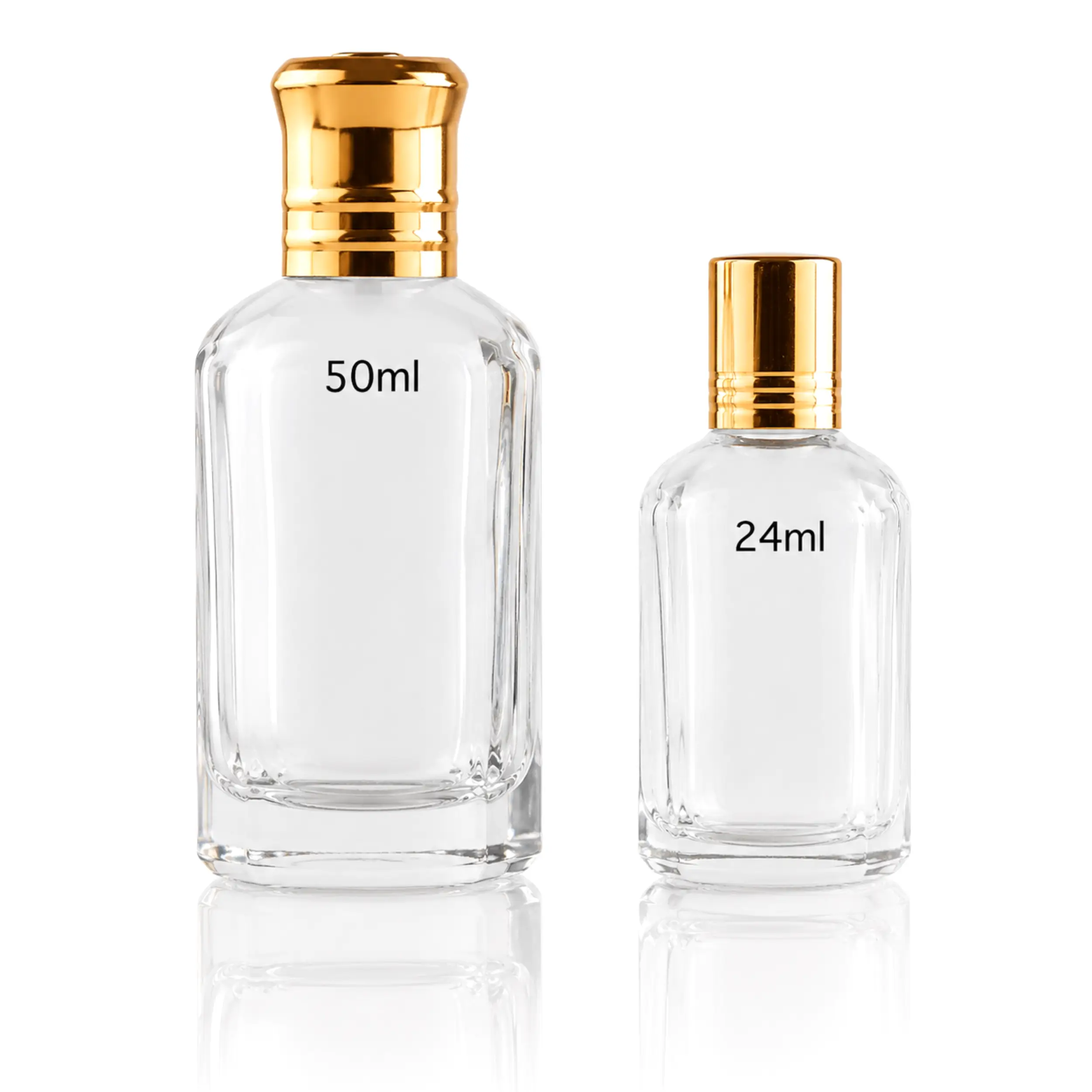 Jeweled Blush Parfümöl von Sultan Essancy in transparenten Glasflakons mit 50 ml und 24 ml sowie goldfarbenen Verschlüssen