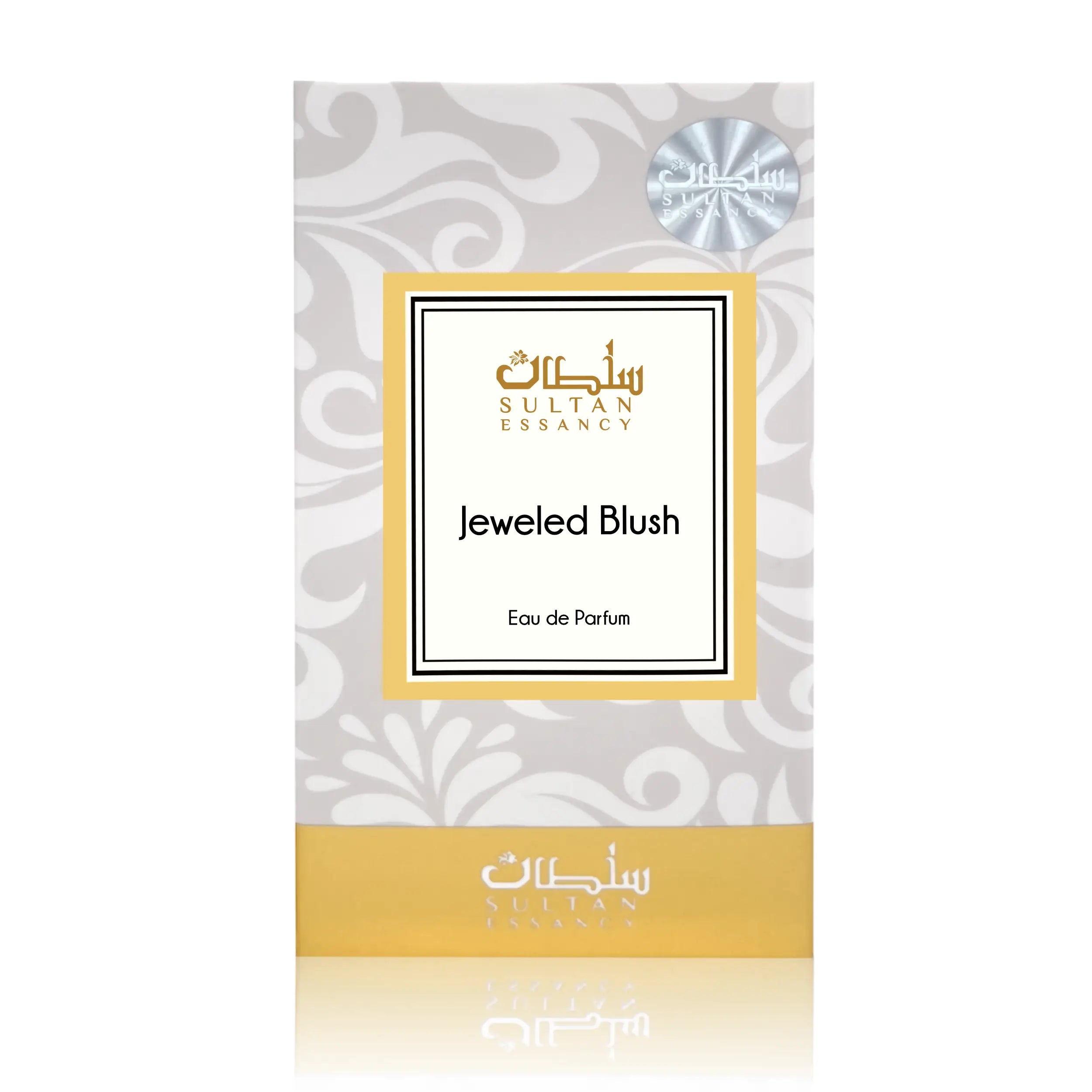 Verpackung von Jeweled Blush Eau de Parfum von Sultan Essancy in Weiß und Gold