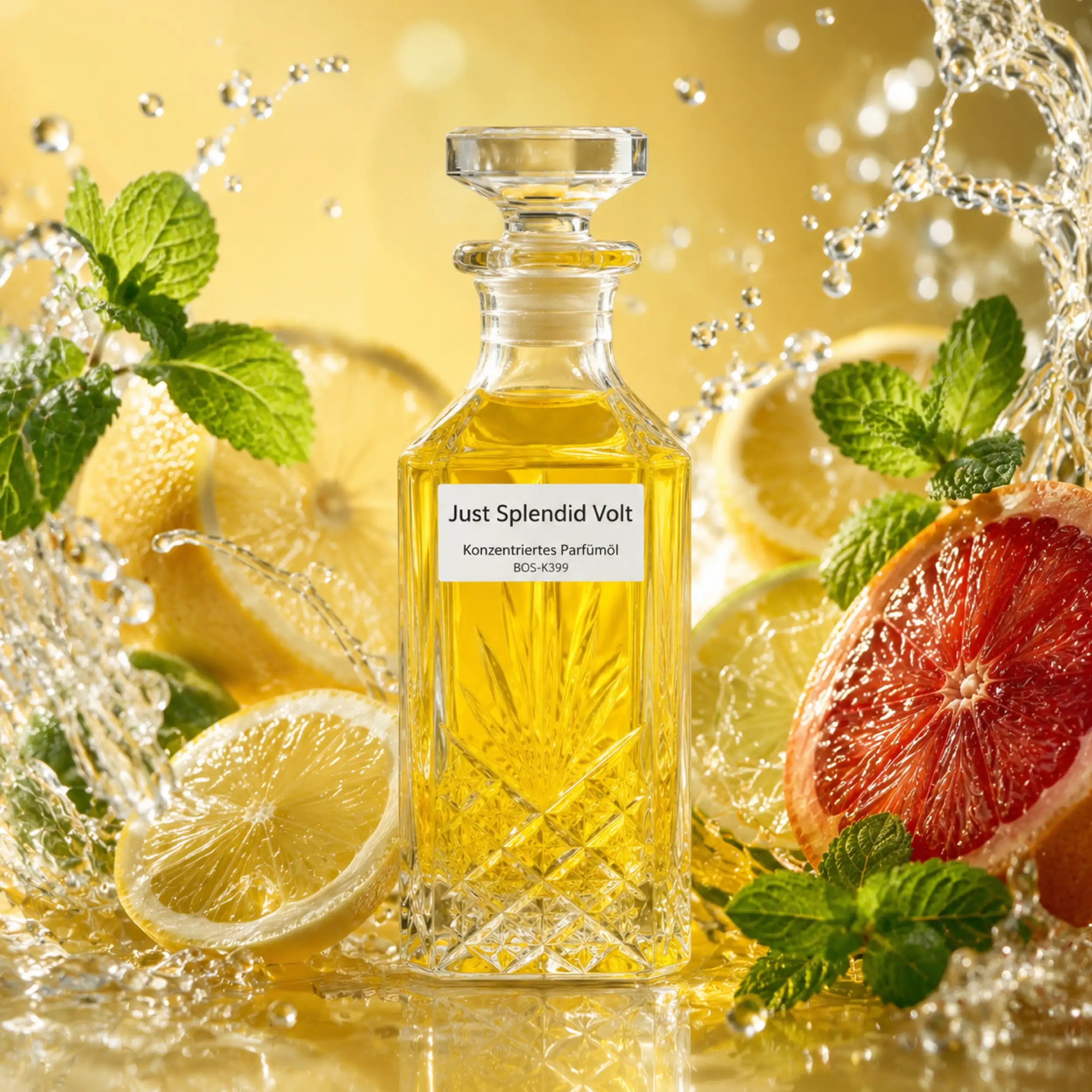 Just Splendid Volt Parfümöl von Sultan Essancy in einer frischen Zitrus-Szene mit Zitrone, Limette, Blutorange und Minze – konzentrierter Herrenduft mit Bergamotte, Grapefruit, weißem Amber, Moschus und Eichenmoos