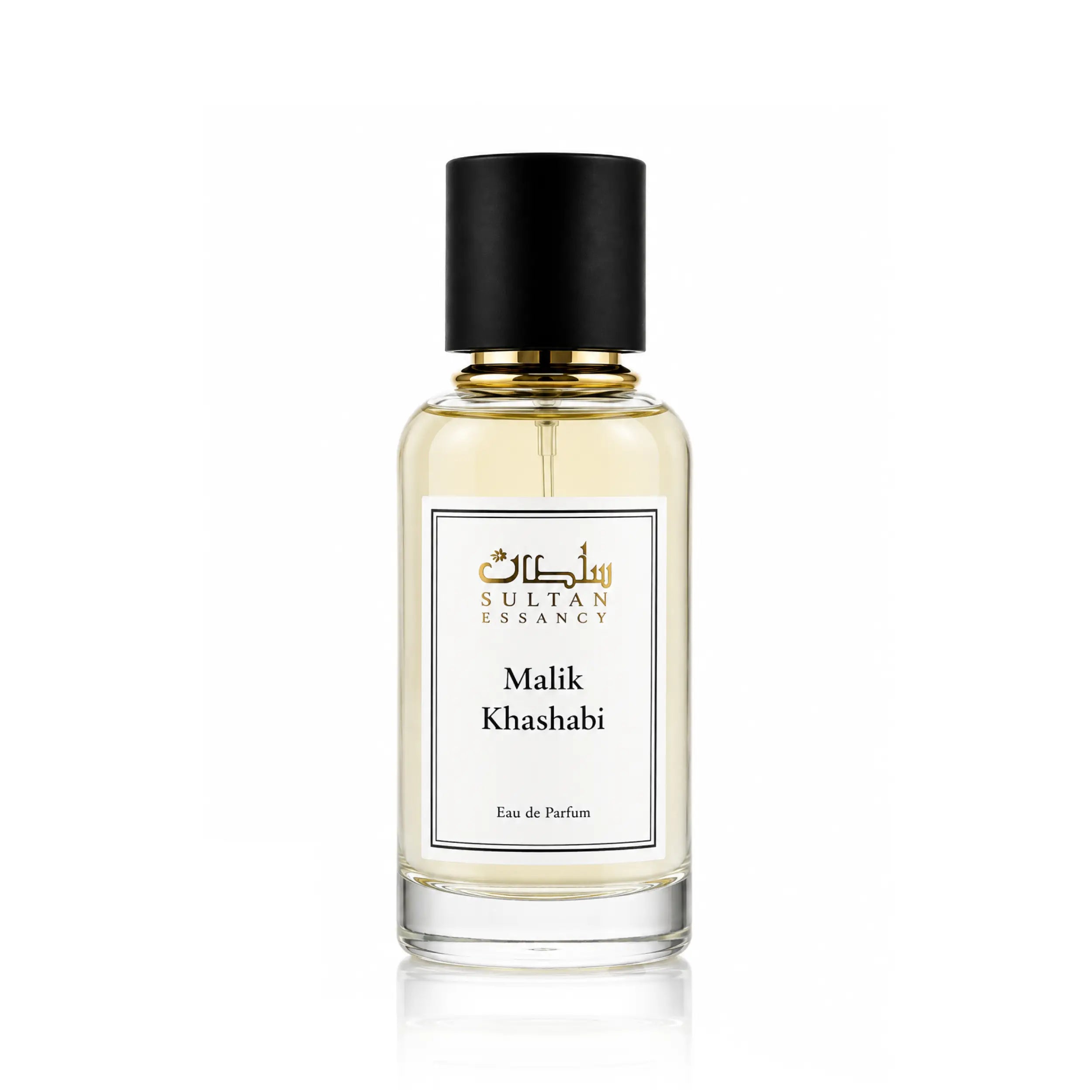 Malik Khashabi von Sultan Essancy im transparenten Glasflakon – holziges, frisch-würziges Eau de Parfum mit Pfeffer, Rose, Atlaszeder, Labdanum und Tannenbalsam