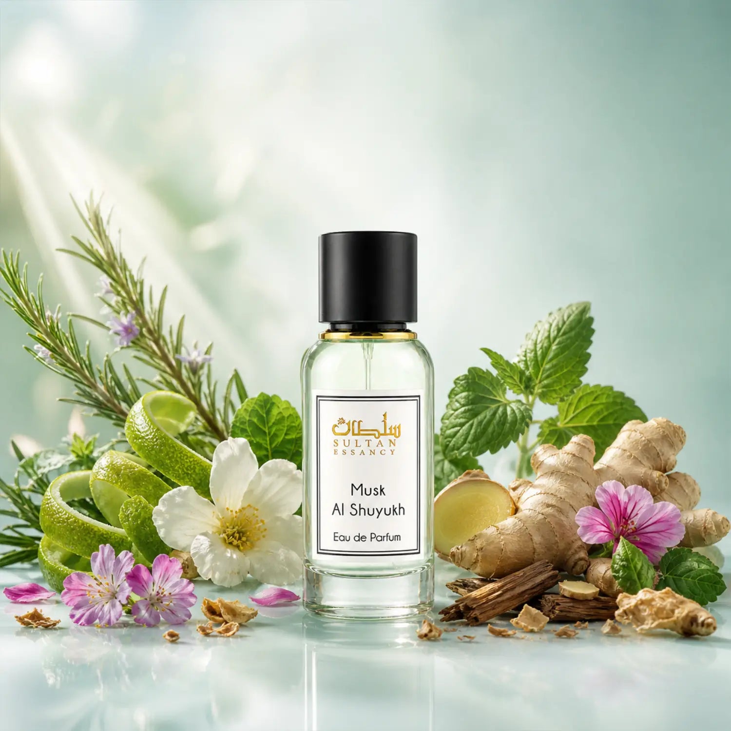 Sultan Essancy Musk Al Shuyukh Eau de Parfum mit Bergamotte, Ingwer, Rosmarin, Moschus, Patchouli und Zedernholz – Oriental-Style
