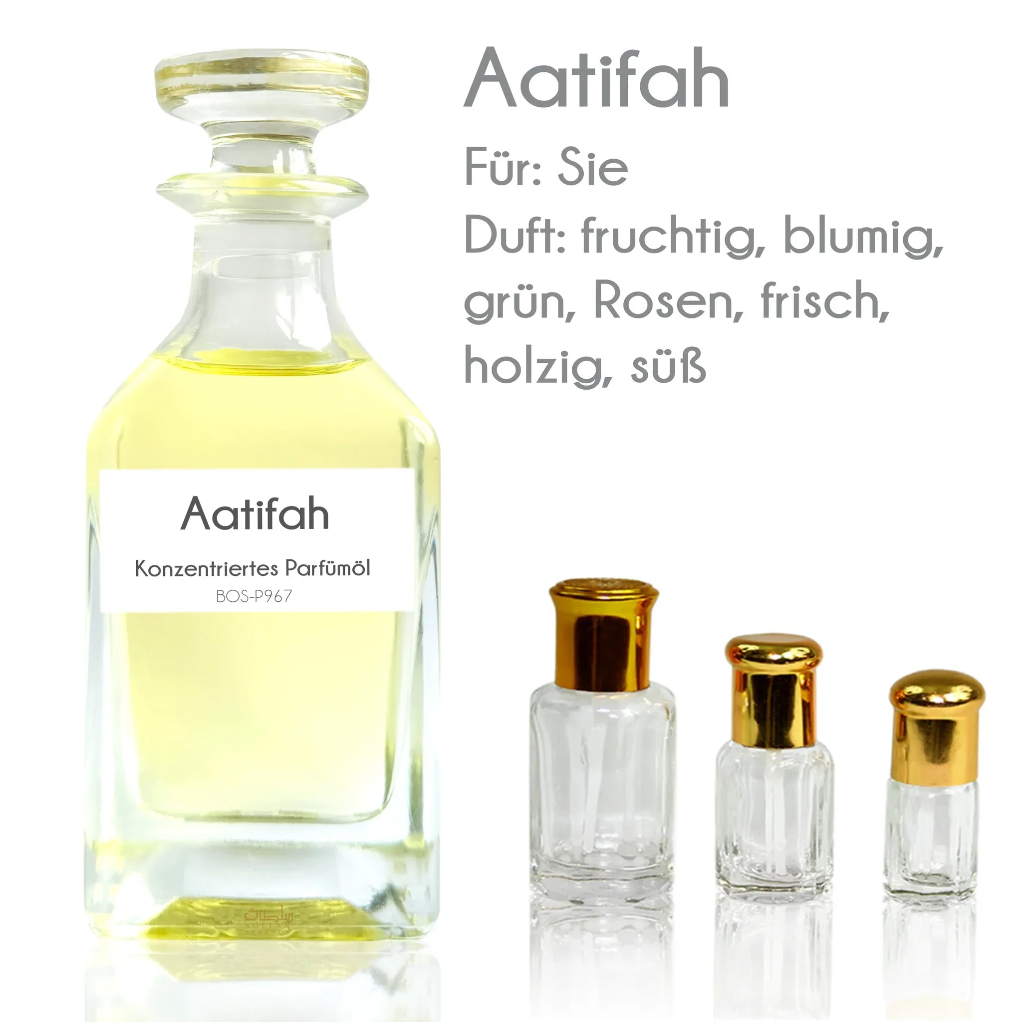 Aatifah fragrance oil with peach, rose, jasmine and white woods