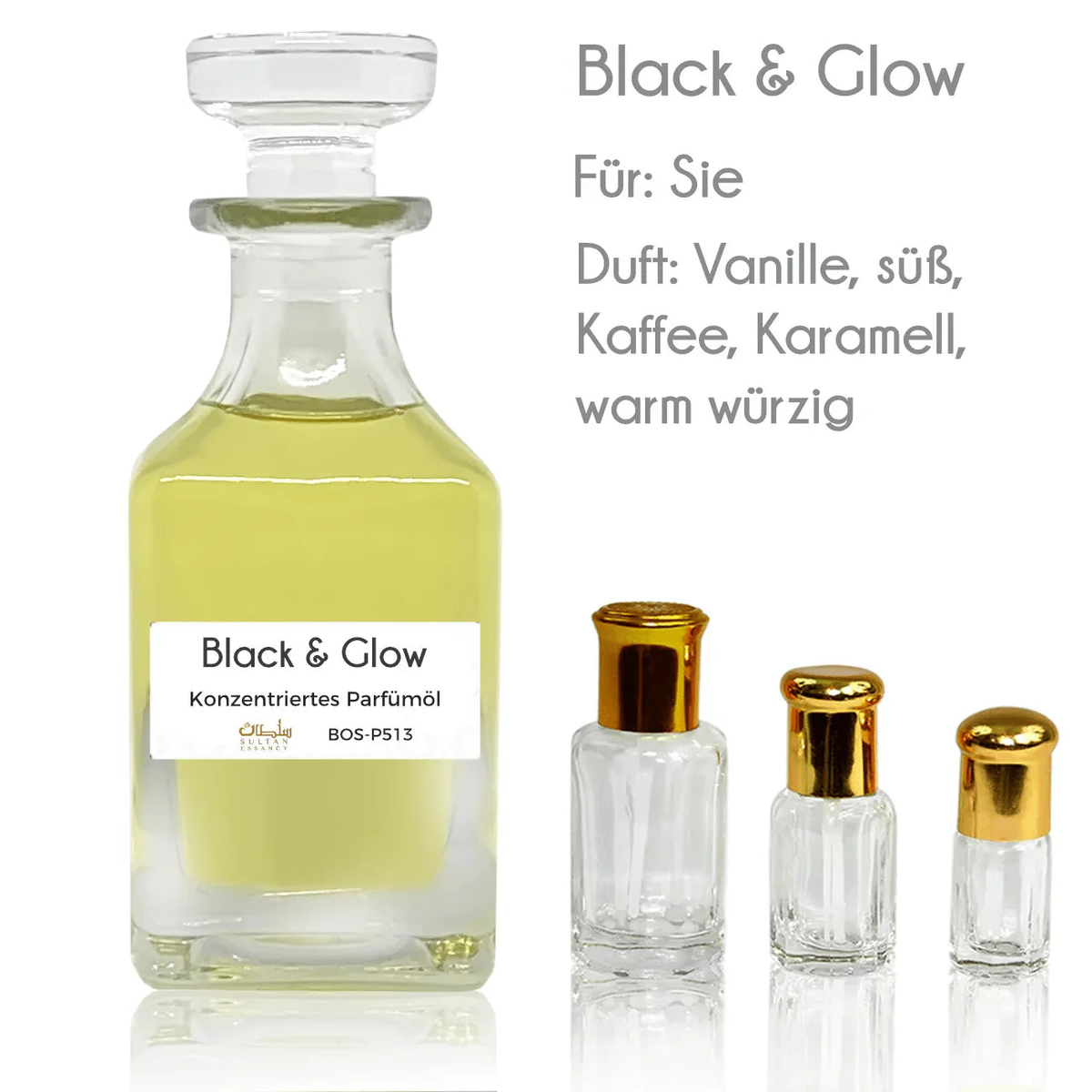 Black & Glow Sultan Essancy fragrance oil with orange blossom and jasmine