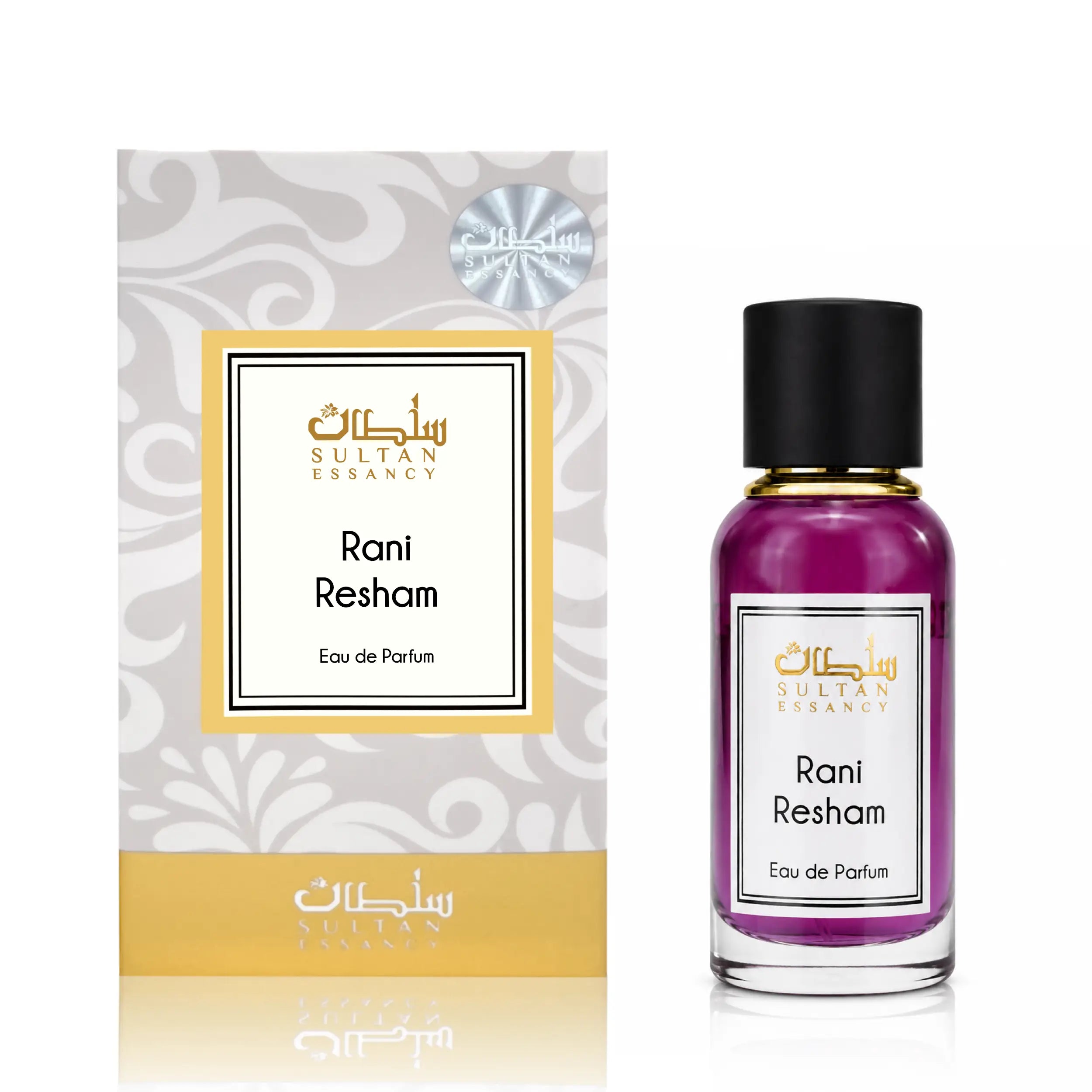Rani Resham von Sultan Essancy Damenparfüm mit Safran, Tuberose, Oud und Vanille – Duftzwilling und günstige Dupe-Alternative für seidige Amber-Düfte, Flakon mit Verpackung
