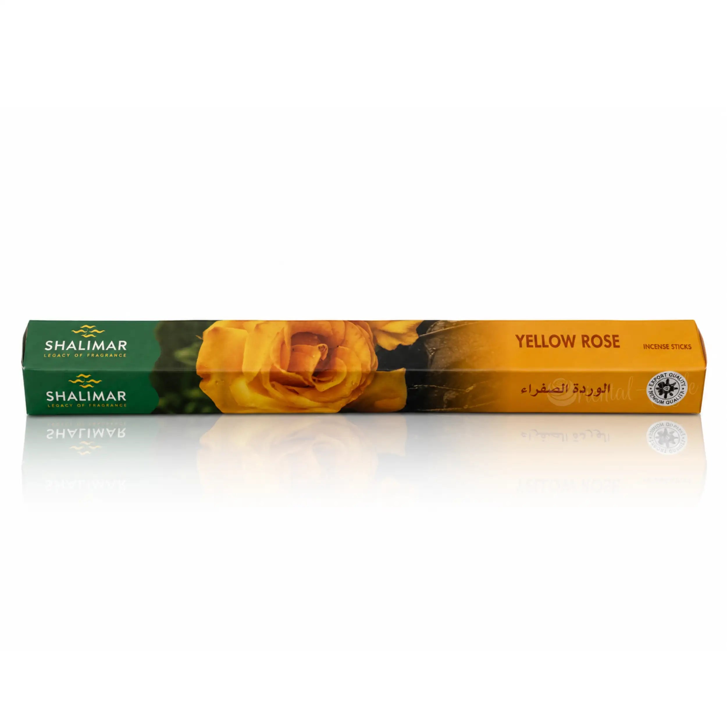 Shalimar Yellow Rose Räucherstäbchen in gelb-grüner Verpackung mit warmem Rosenduft, 15 Stäbchen aus Indien
