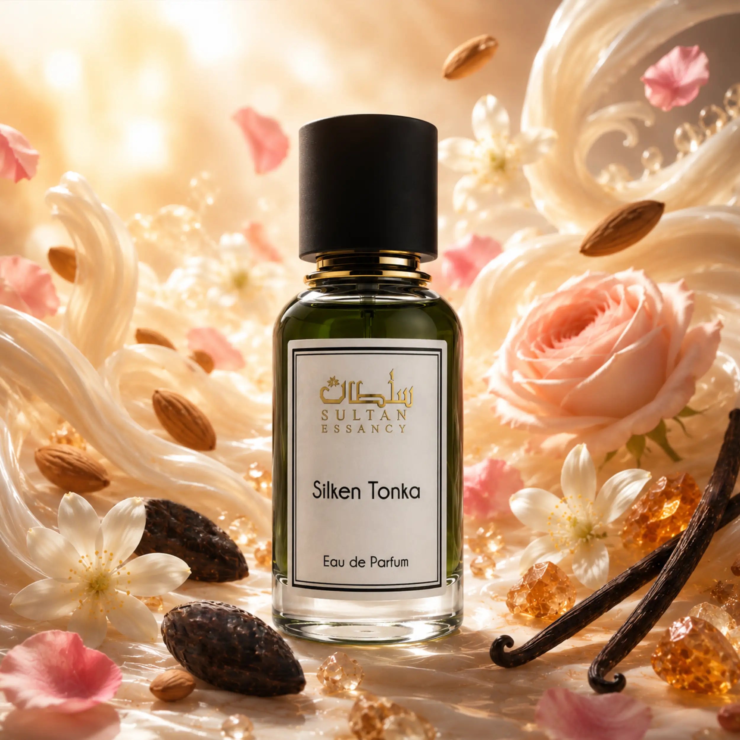 Silken Tonka von Sultan Essancy als cremiger Gourmand-Duft mit Mandel, pudriger Tonkabohne, Vanille, Rose und warmen Hölzern