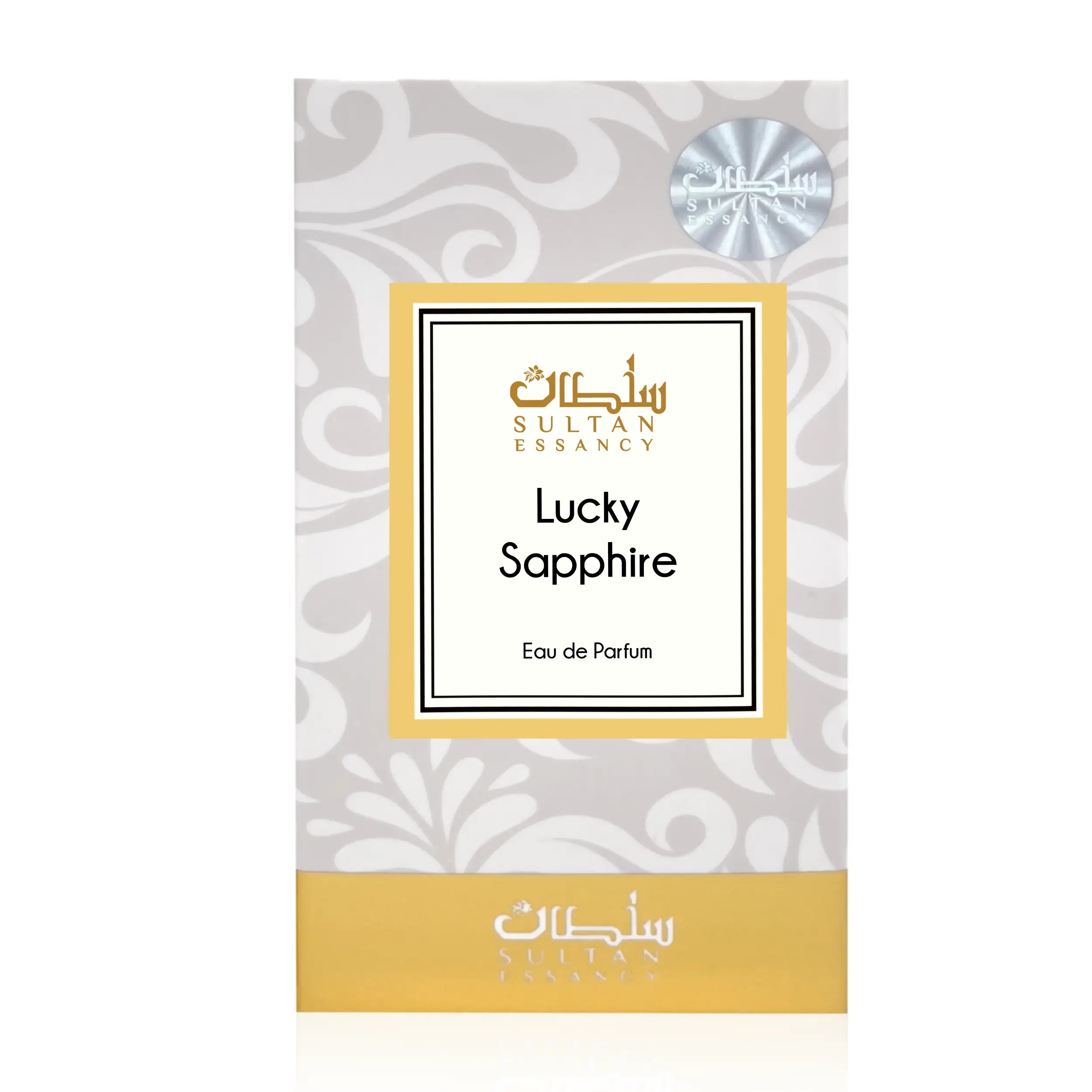 Sultan Essancy Lucky Sapphire Eau de Parfum Box, kristallin-frischer Duftzwilling und Dupe mit Birne, Bergamotte, Mandarine, Ingwer, Orangenblüte, Moschus und Holznoten – Oriental-Style.