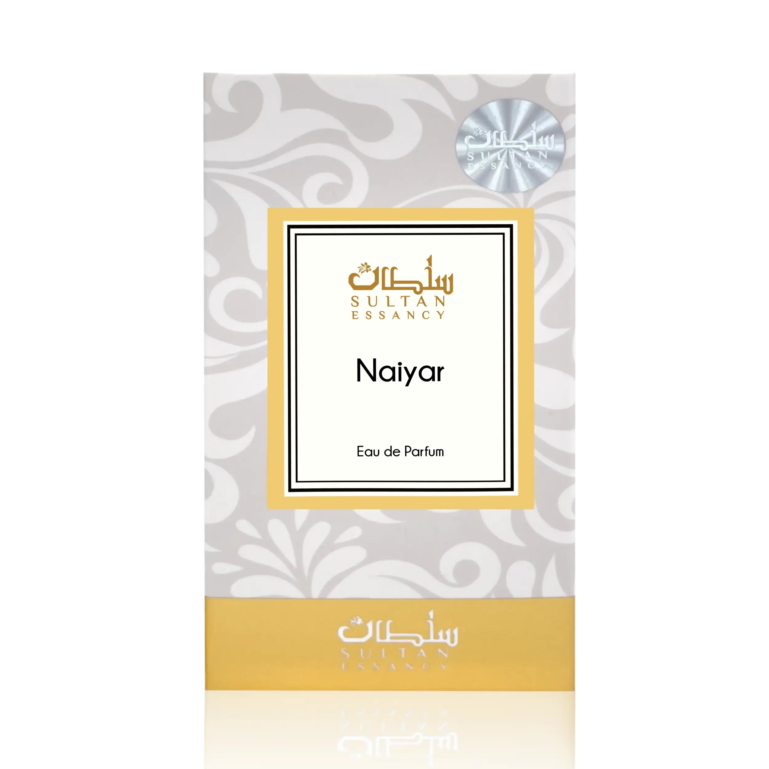 Sultan Essancy Naiyar Eau de Parfum Verpackung, moderner Herren-Dupe mit Apfel, Zitrus, Sternanis, Pflaume, Kardamom, Amber, Treibholz und Moos