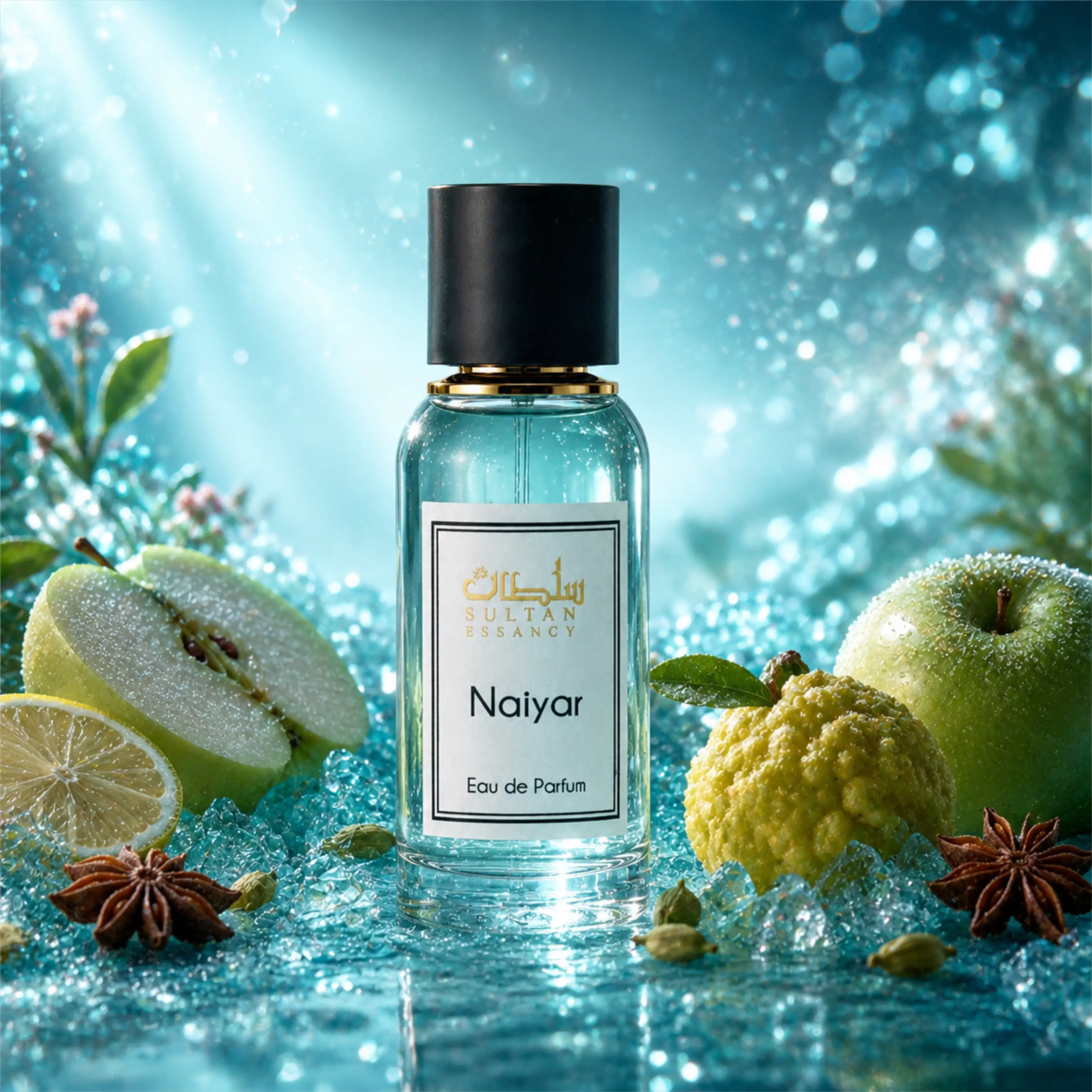 Sultan Essancy Naiyar Eau de Parfum für Herren in eisiger Apfel-Zitrus-Szene, fruchtig-frischer Duftzwilling und Dupe mit Apfel, italienischer Zitrone, sizilianischer Bergamotte, Pflaume, Kardamom, Moschus und Amber