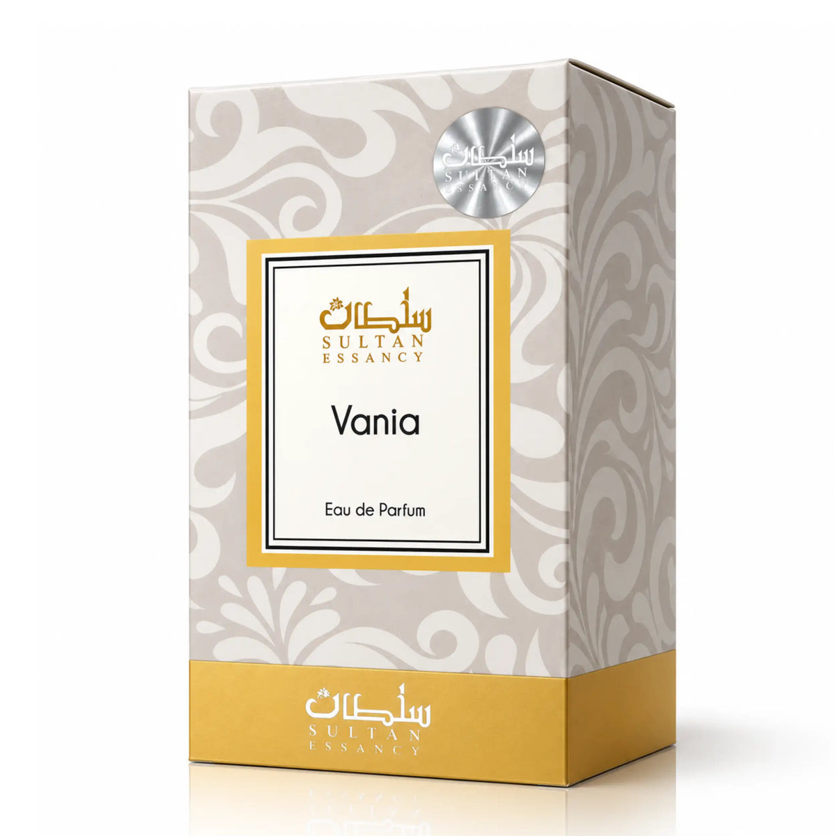Vania von Sultan Essancy – Eau de Parfum für Damen und Herren mit cremefarbener Verpackung mit goldenen Details