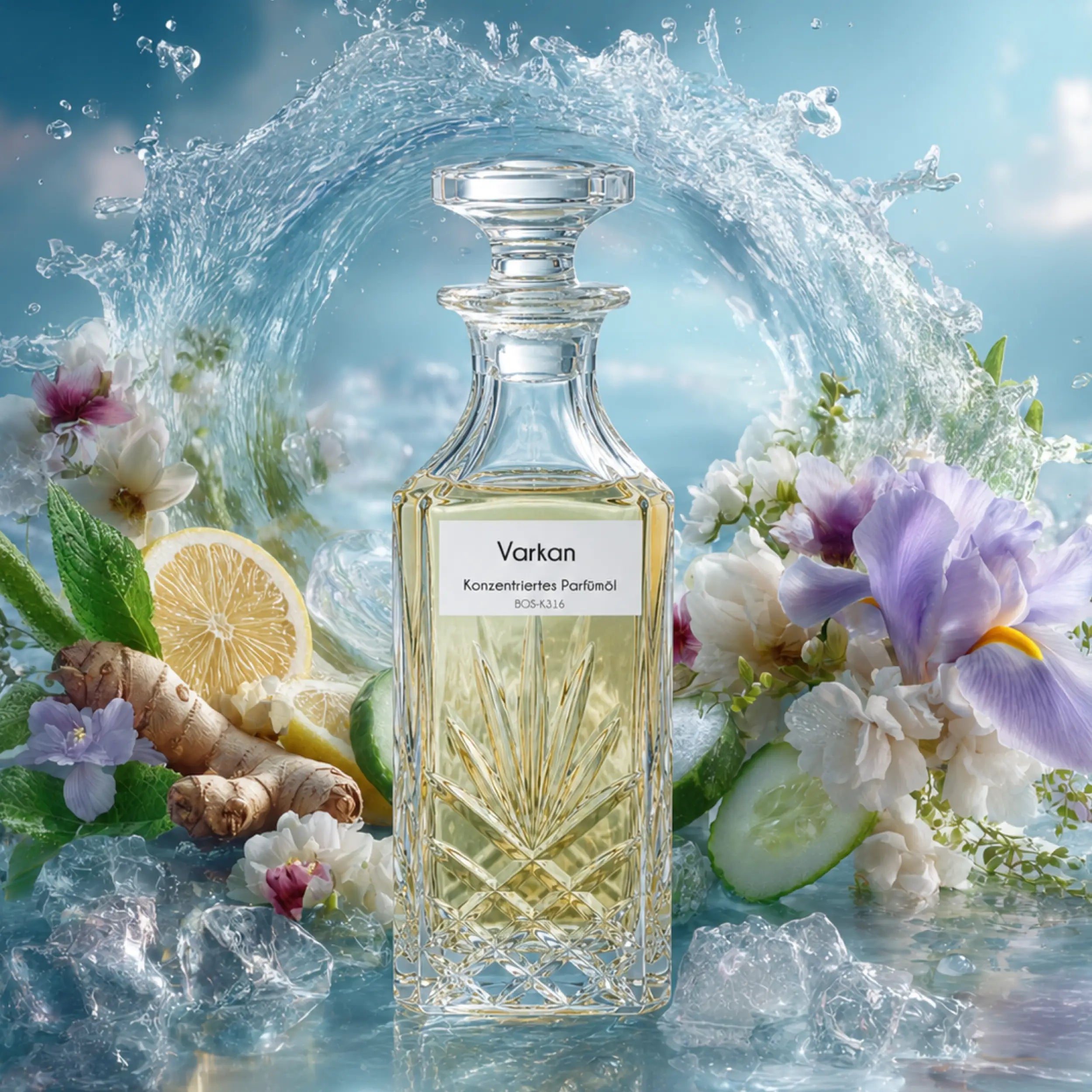 Varkan von Sultan Essancy Parfümöl in aquatischer Duftkulisse, moderner Duftzwilling mit Yuzu, Gurke, Meersalz, Iris, Vanille, Moschus und Akigalawood