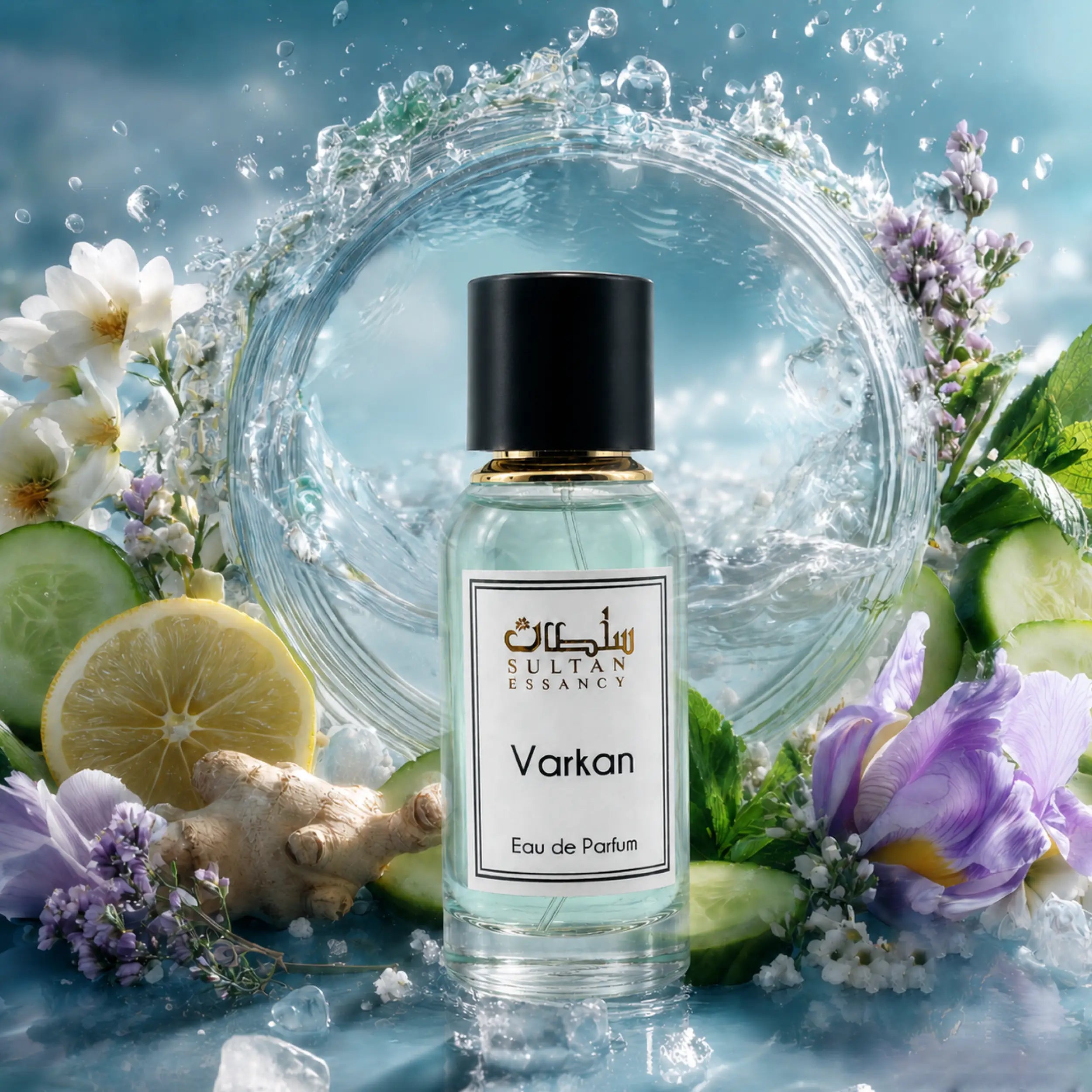 Varkan von Sultan Essancy Eau de Parfum, zitrisch-frischer Duftzwilling mit Yuzu, Bergamotte, Gurke, Meersalz, Vanille, Moschus und moderner Holz-Basis in aquatischer Duftkulisse