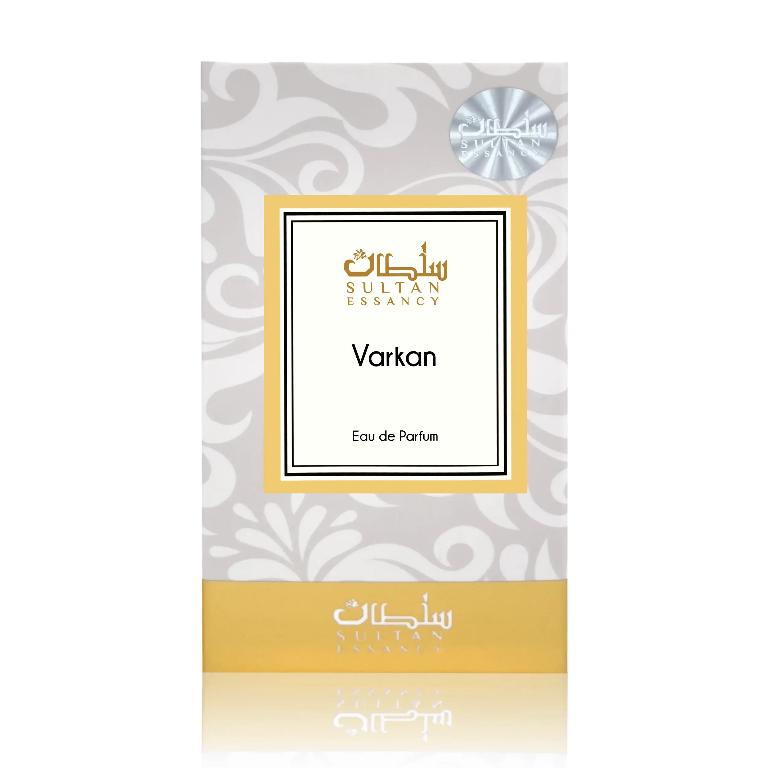 Varkan Verpackung von Sultan Essancy Eau de Parfum, frischer zitrisch-grüner Duft mit Bergamotte, Yuzu, Salbei, Iris, Vanille, Moschus und Ambrofix