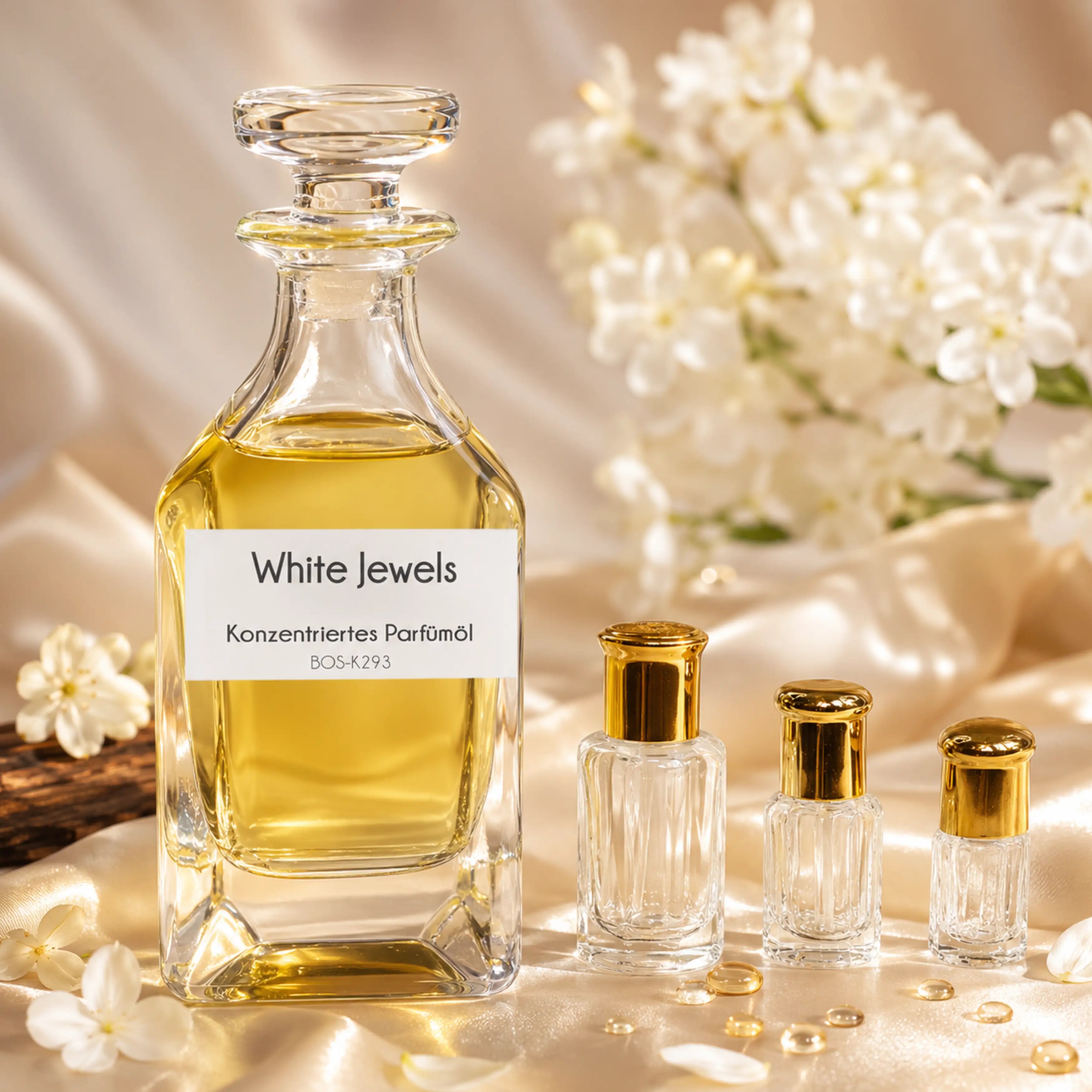 White Jewels von Sultan Essancy als cremiger Duft mit milchigen Noten, weißer Blütenfülle, warmer Vanille, Tuberose und Jasmin