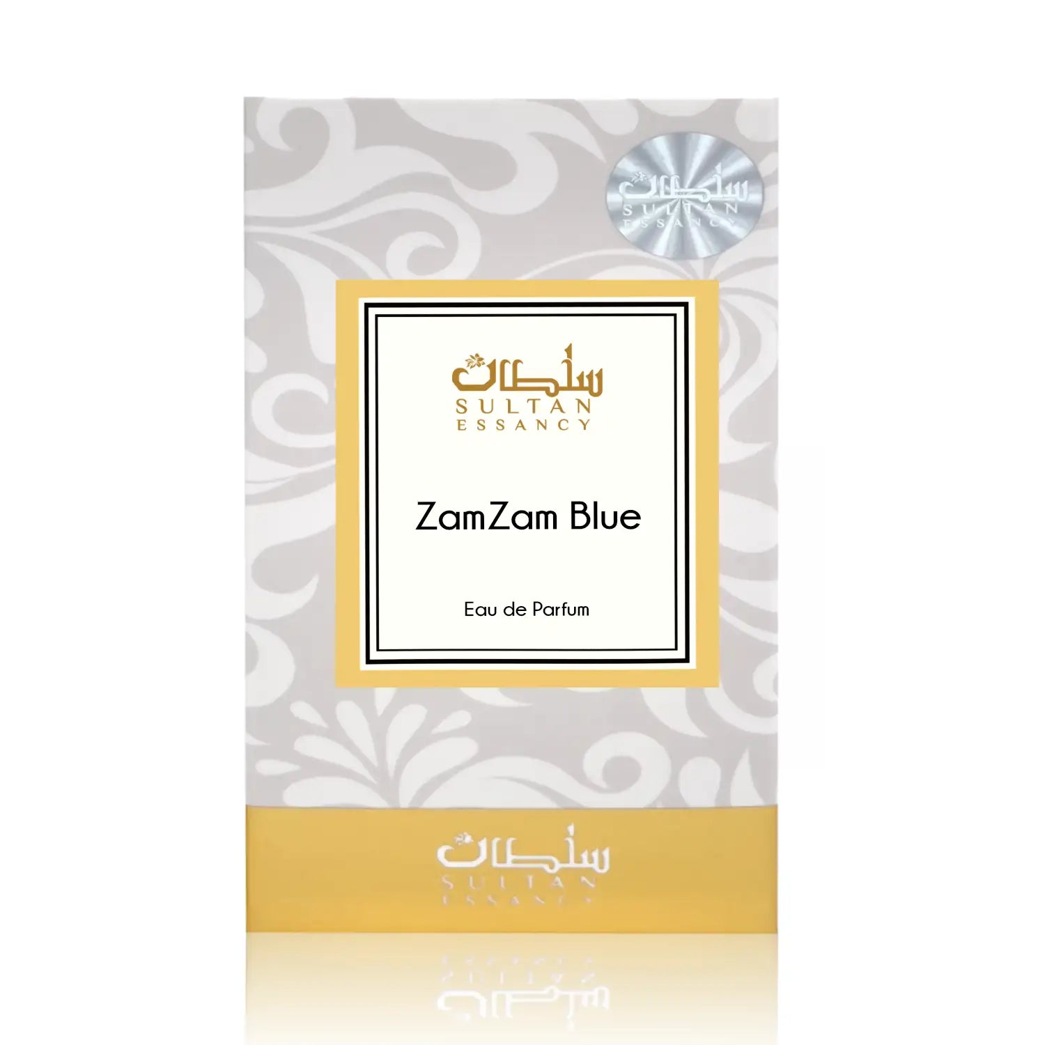 ZamZam Blue Herren Parfümverpackung von Sultan Essancy mit orientalischem Design und goldenen Details
