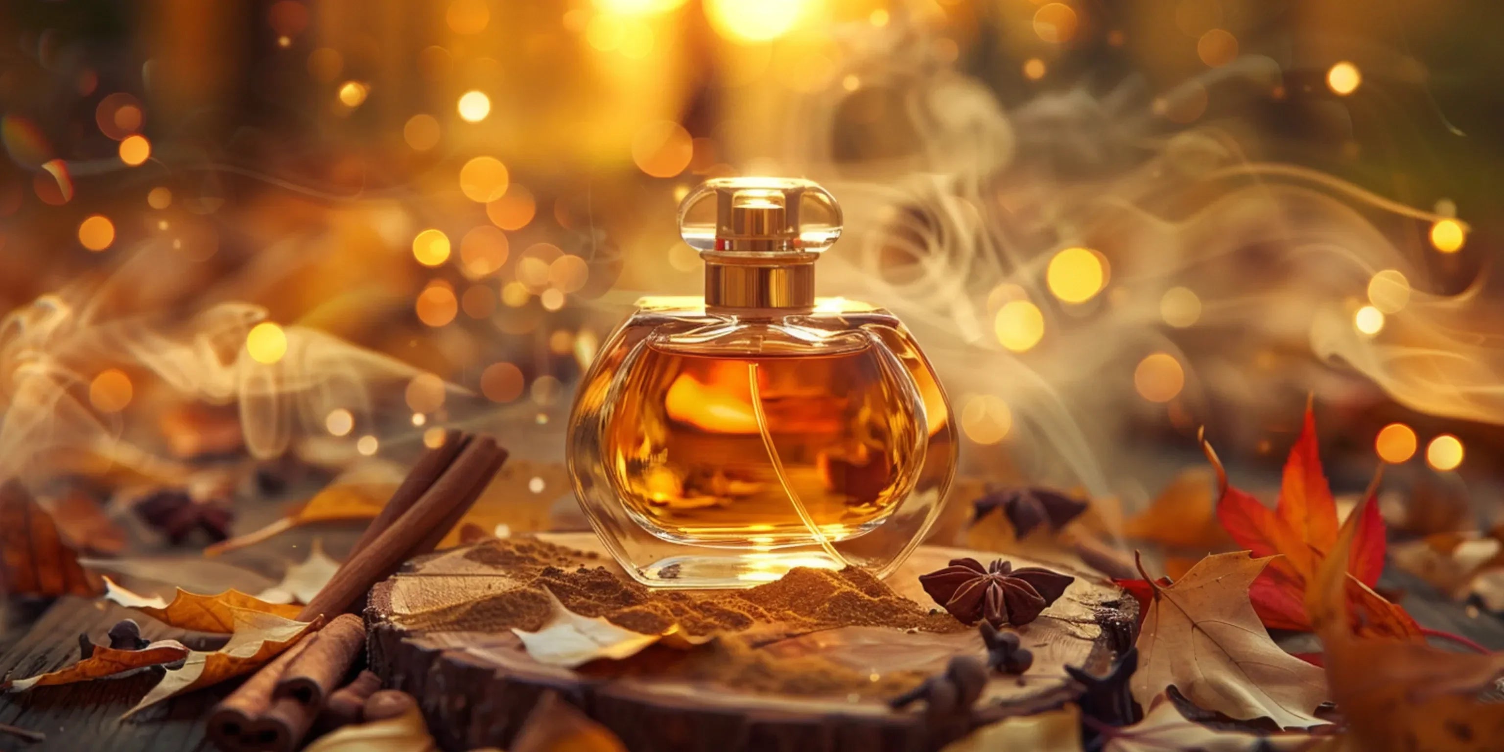 Herbstparfüm mit amberfarbenem Flakon, Zimt und warmen Gewürzen