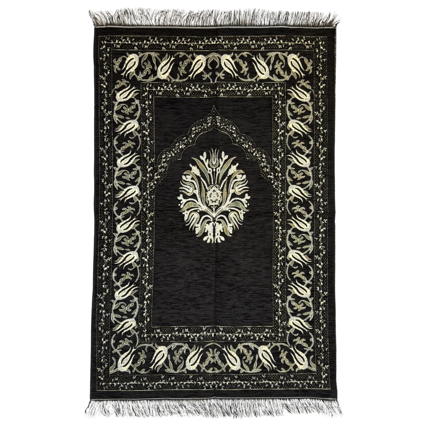 Gebetsteppich Seccade mit Mihrab in Schwarz - Beige – Duft von Oriental - Style | oriental - style.de