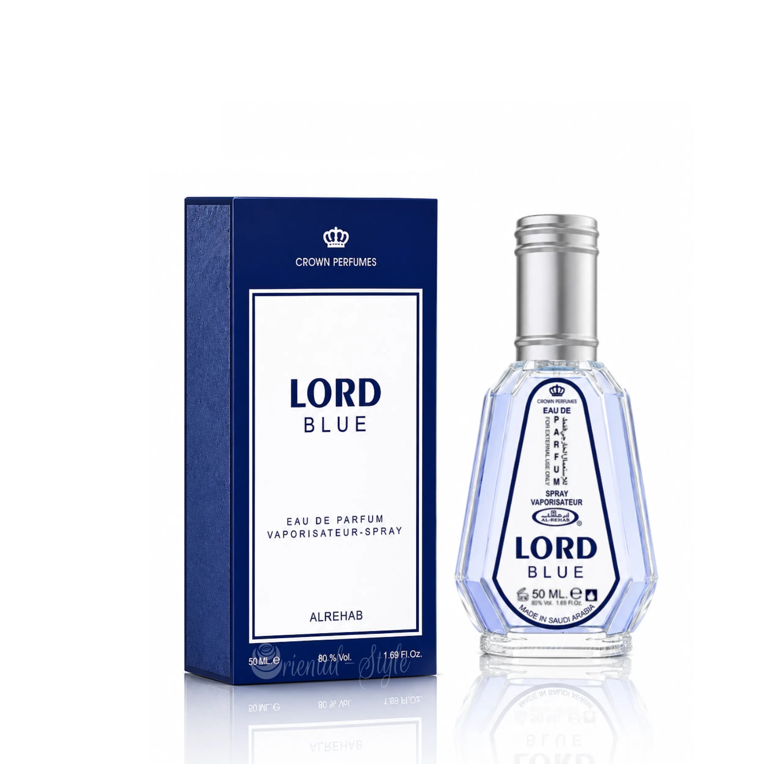 Al Rehab Lord Blue Eau de Parfum für Männer mit Flakon und Box, frischer aquatischer Herrenduft mit Bergamotte und holziger Basis – Oriental-Style
