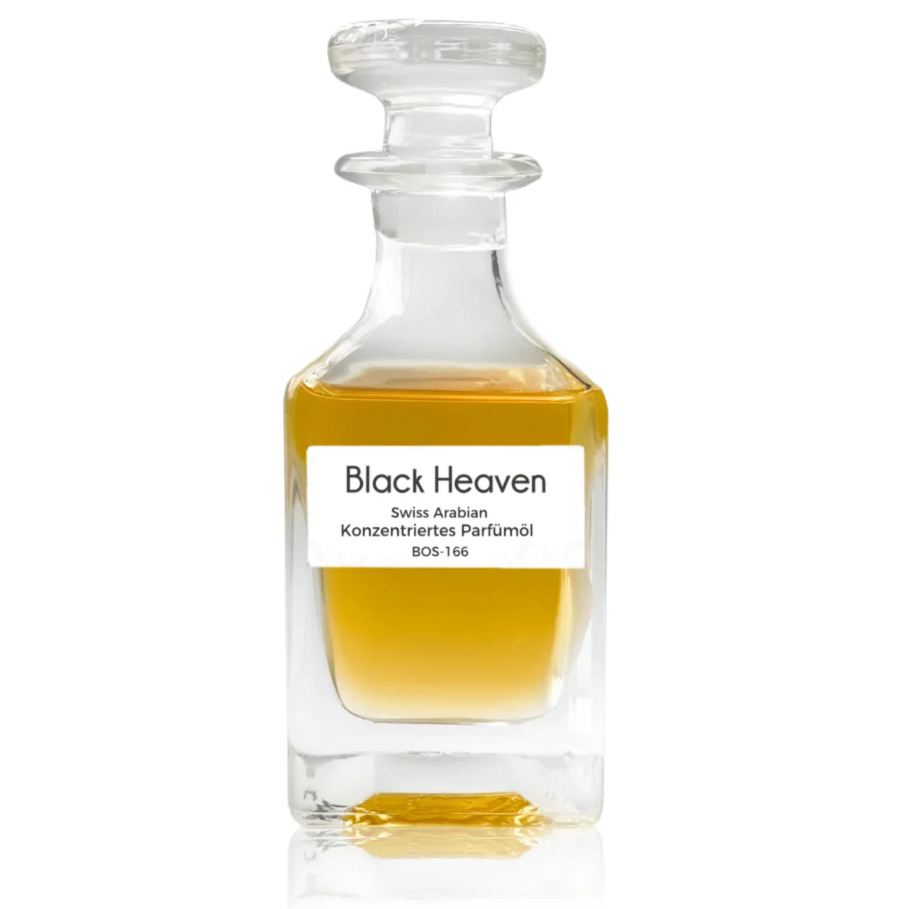 Black Heaven Parfümöl im großen Glasflakon auf weißem Hintergrund
