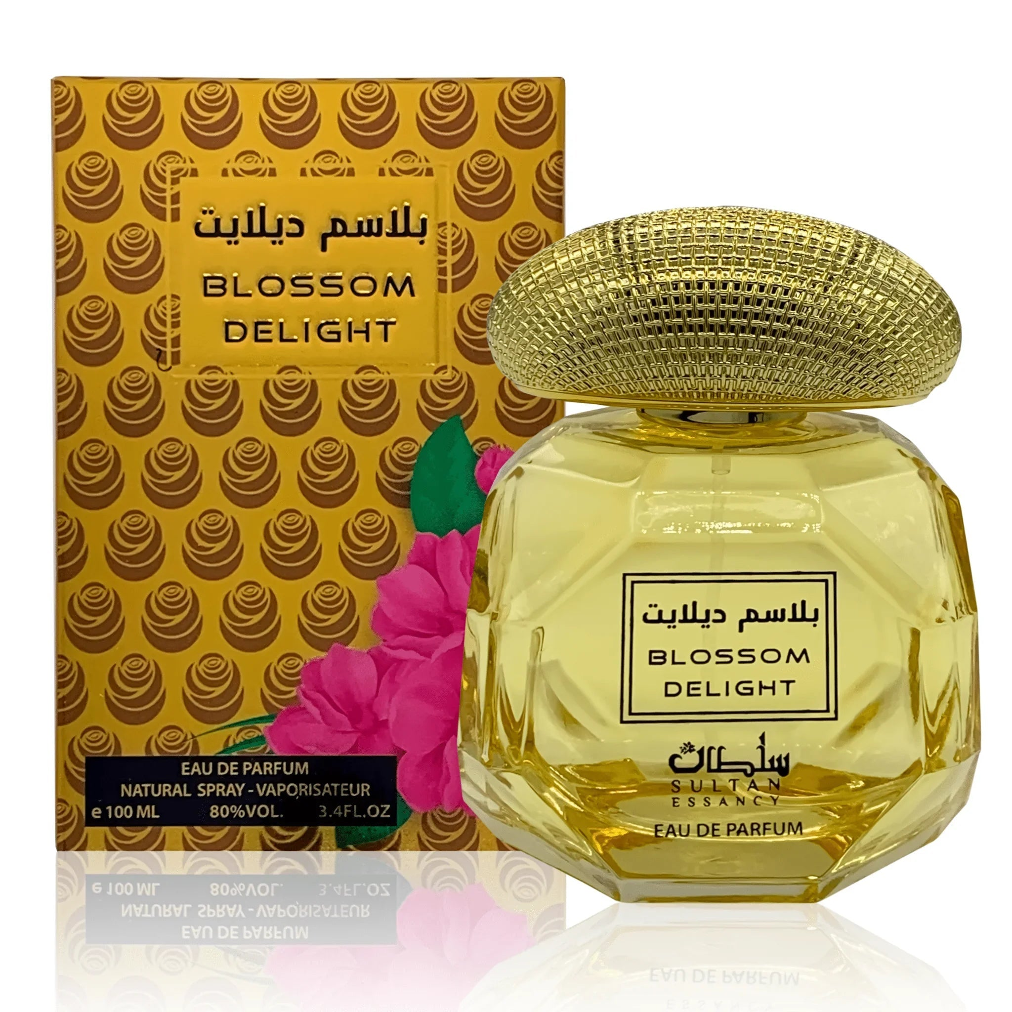 Blossom Delight Eau de Parfum mit Flakon und goldener Verpackung