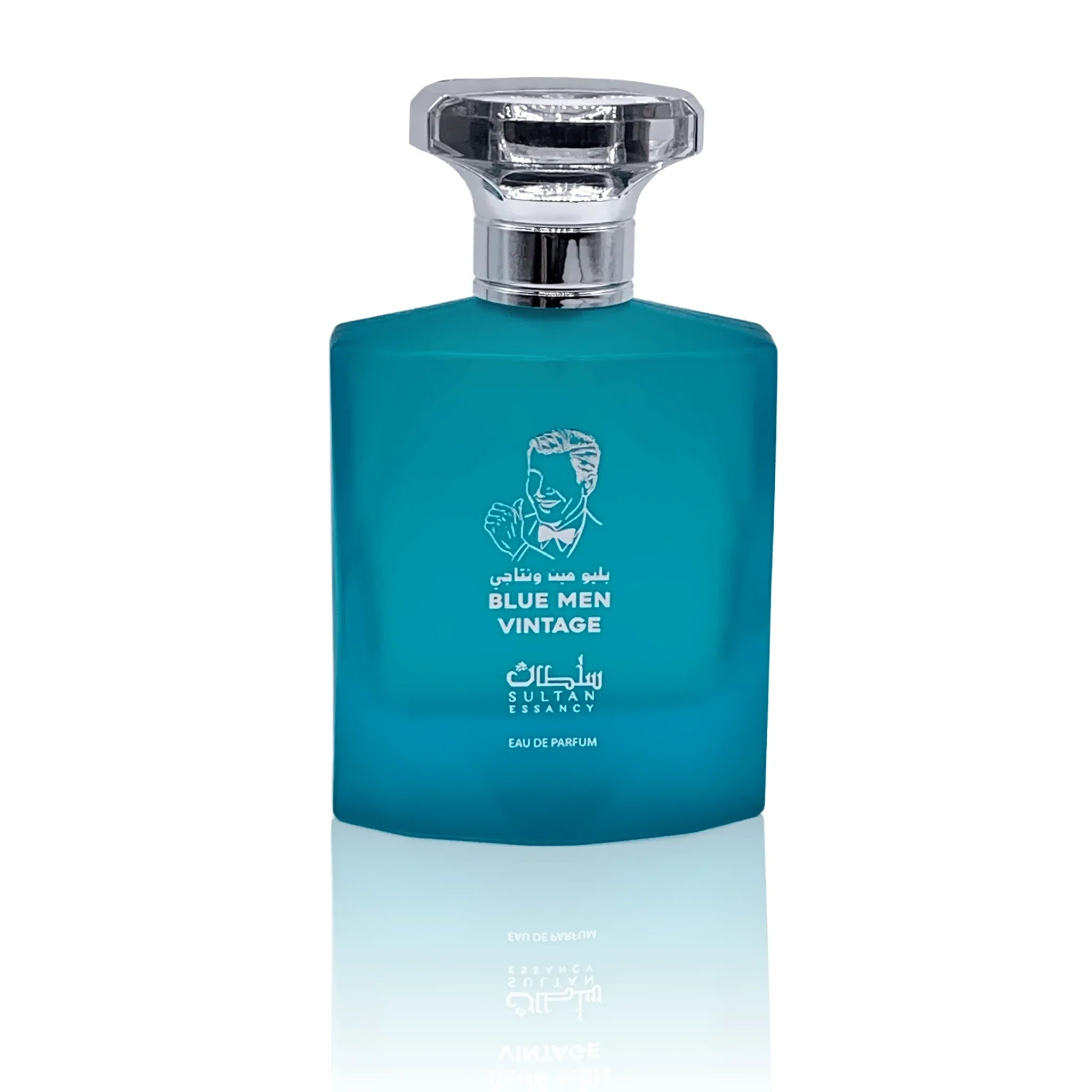 Turquoise Blue Men Vintage Eau de Parfum bottle with silver cap