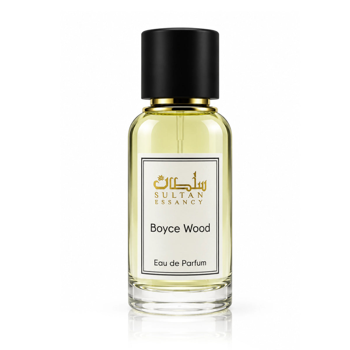 Boyce Wood von Sultan Essancy – frisch-holziges Herren Eau de Parfum im klaren goldgelben Glasflakon mit schwarzem Verschluss