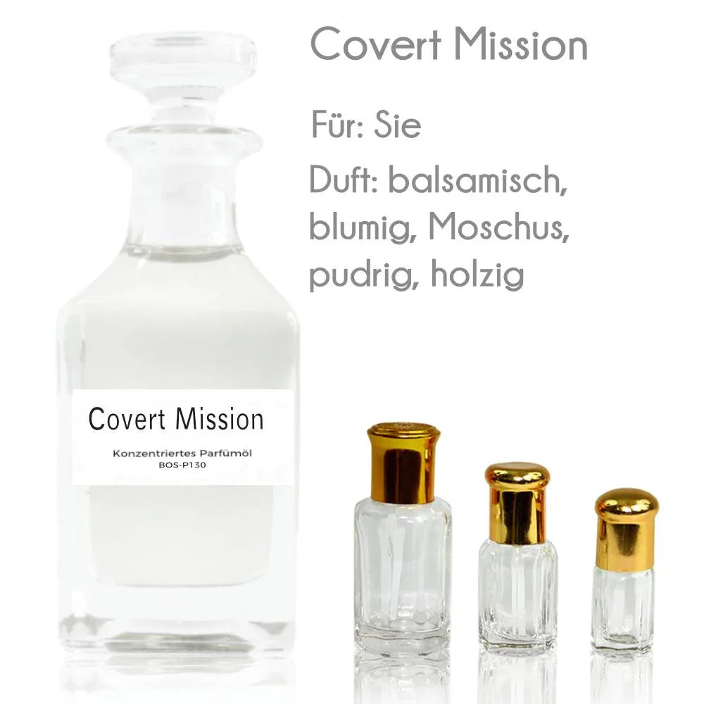 Covert Mission perfume oil with rose, orris root and myrrh