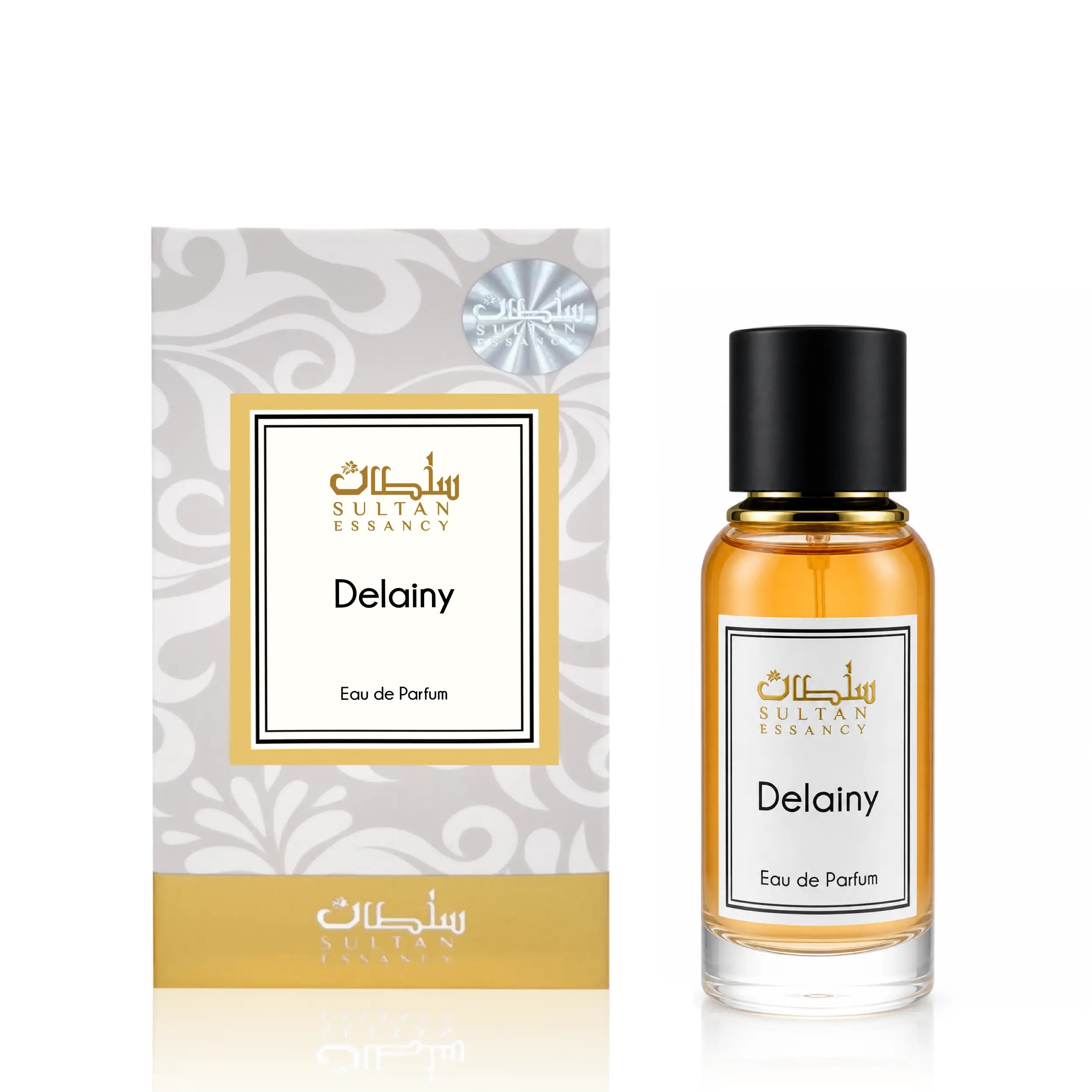 Delainy Eau de Parfum von Sultan Essancy mit Flakon und Verpackung