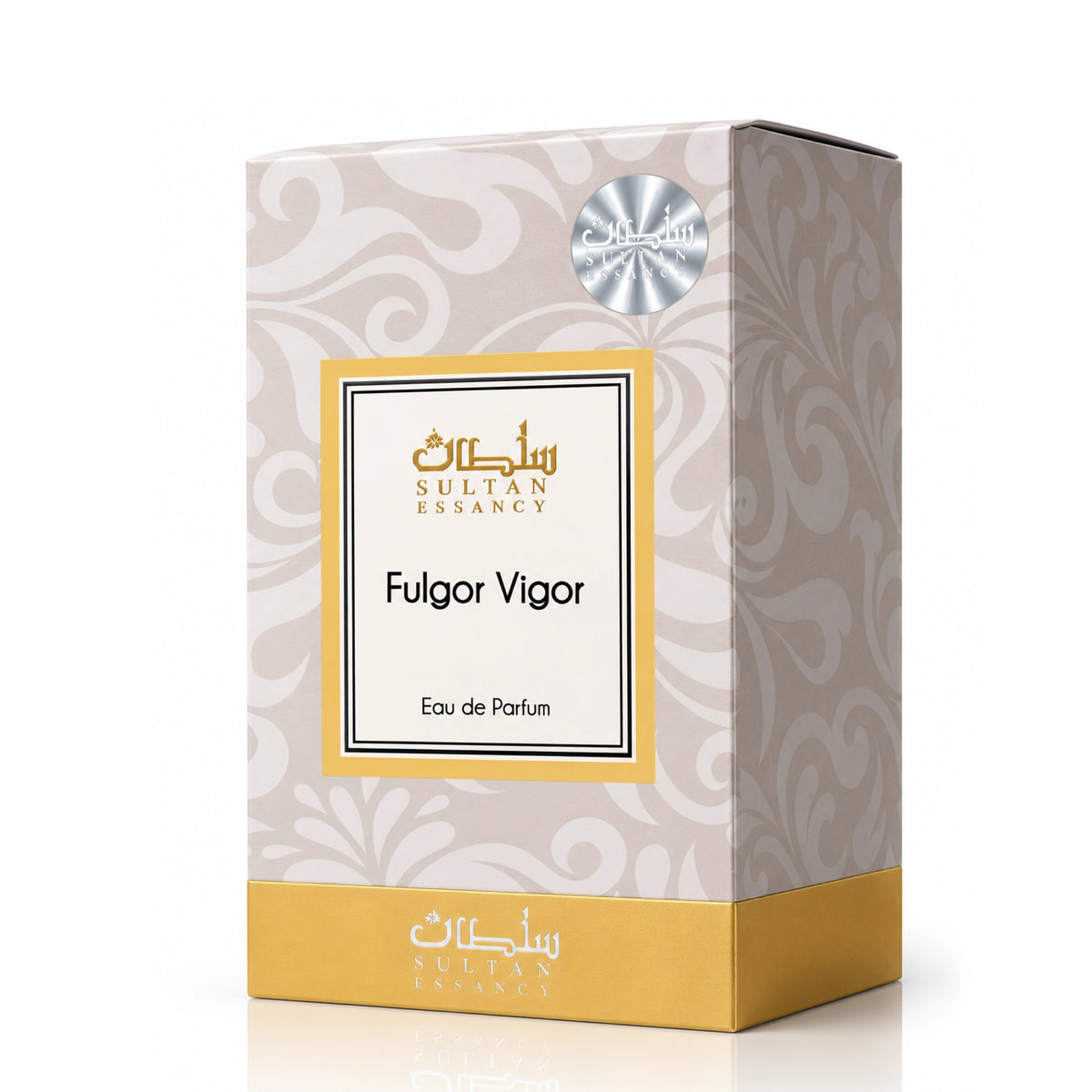 Verpackung von Fulgor Vigor Sultan Essancy Eau de Parfum für Herren – Duft mit Leder, Haselnuss, Schokolade, Kaffee und Zedernholz