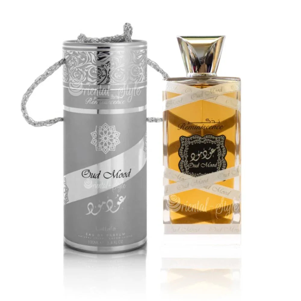 Oud Mood Reminiscence Lattafa Eau de Parfum Flakon und Verpackung 100ml