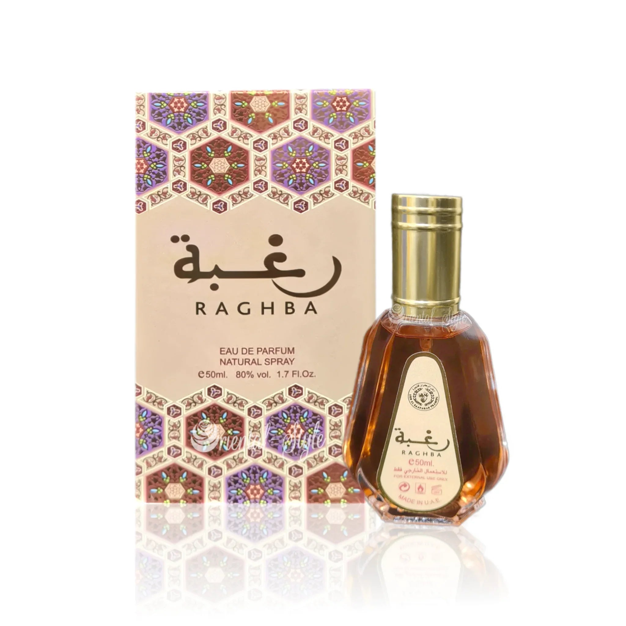 Raghba Lattafa Eau de Parfum Flakon und Verpackung 50ml