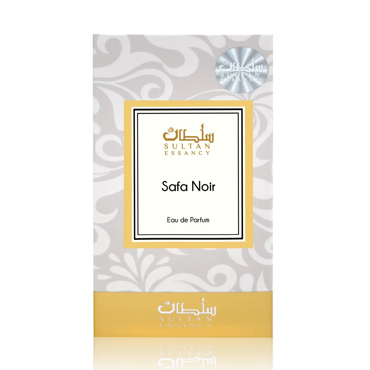 Safa Noir von Sultan Essancy Eau de Parfum Verpackung mit elegantem Design für einen holzigen Unisex-Duft mit Feige und warmen Duftnoten