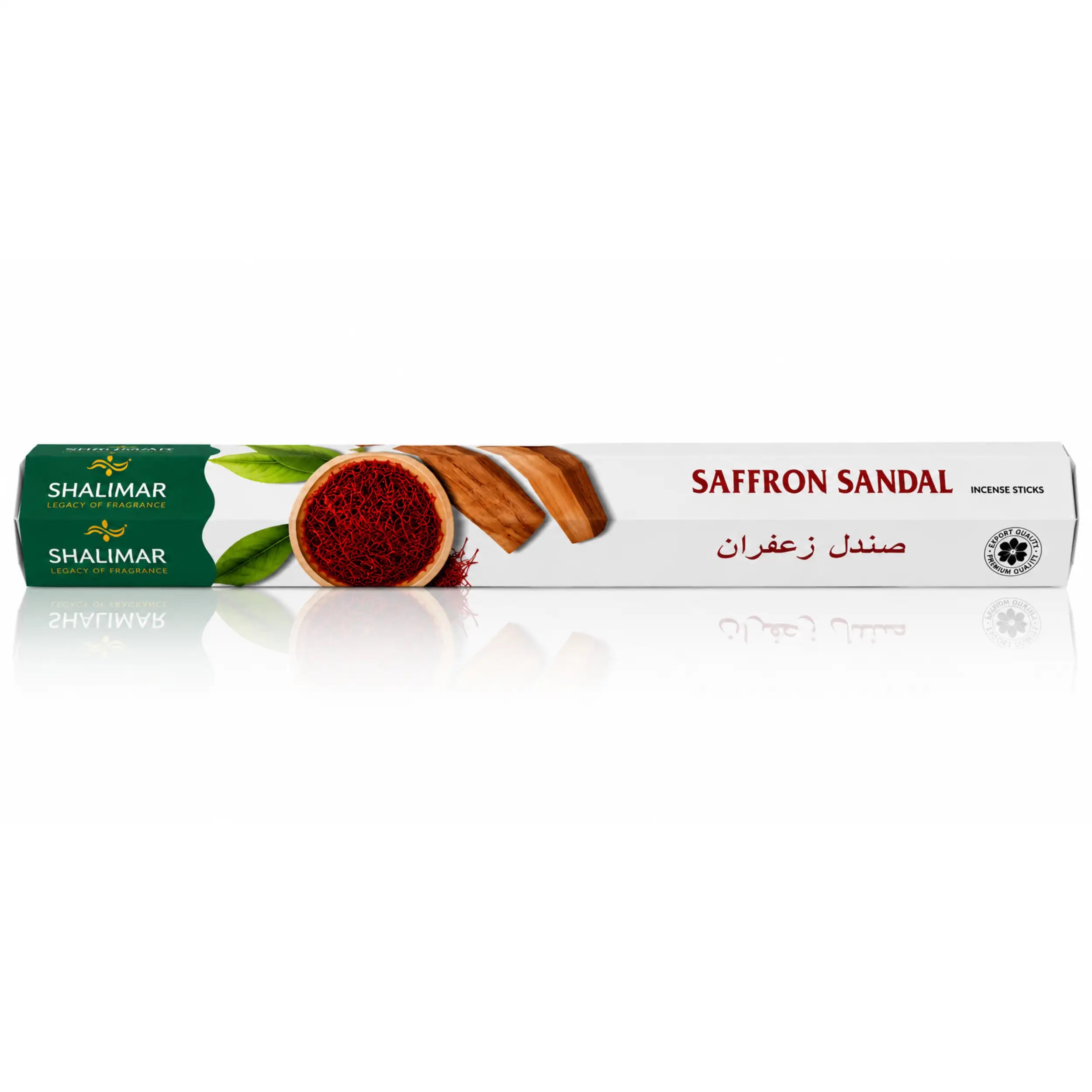Shalimar Saffron Sandal Räucherstäbchen aus Indien mit Safran und Sandelholz in weiß-grüner Verpackung
