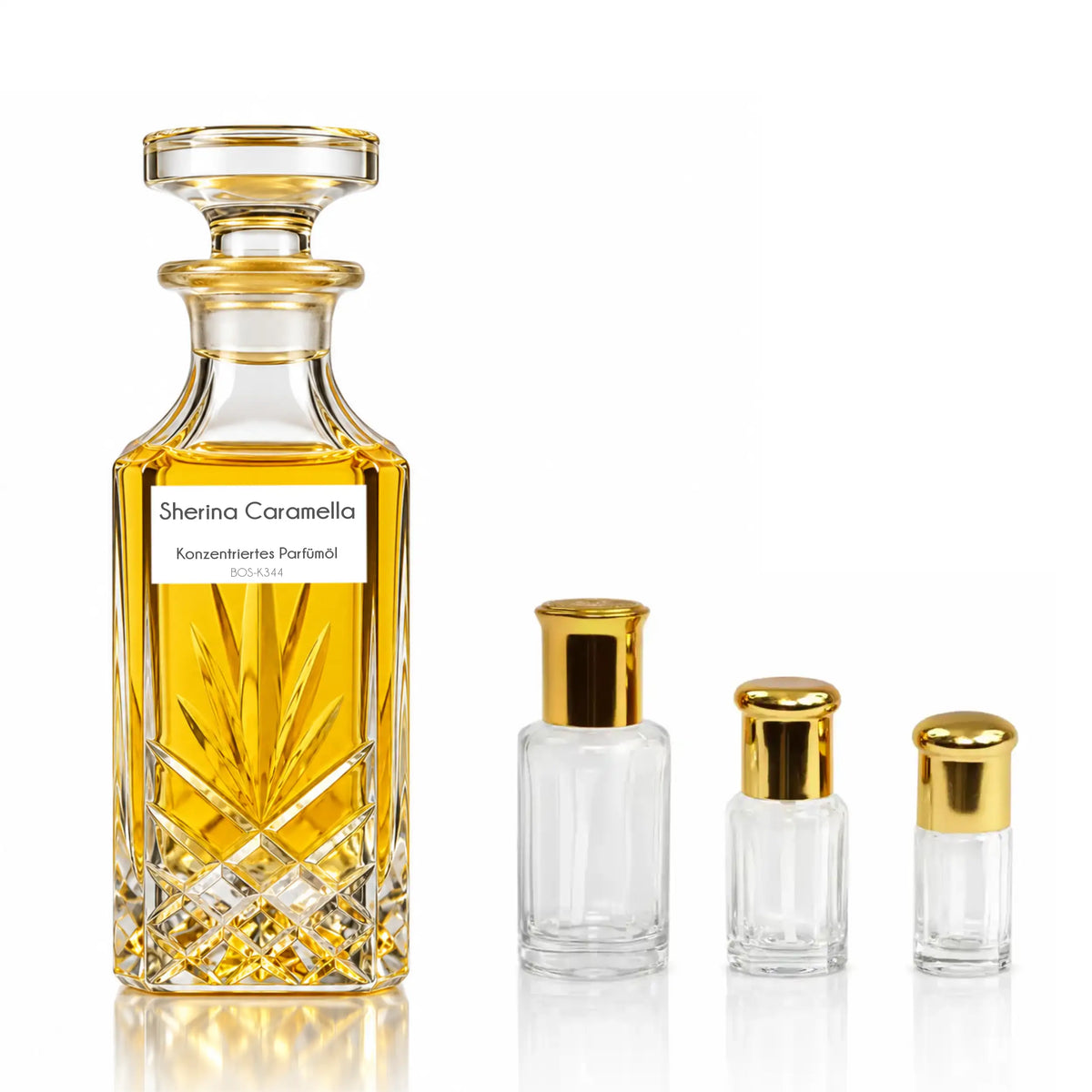Sherina Caramella Sultan Essancy Parfümöl mit Glasflakon und goldenen Rollerflakons