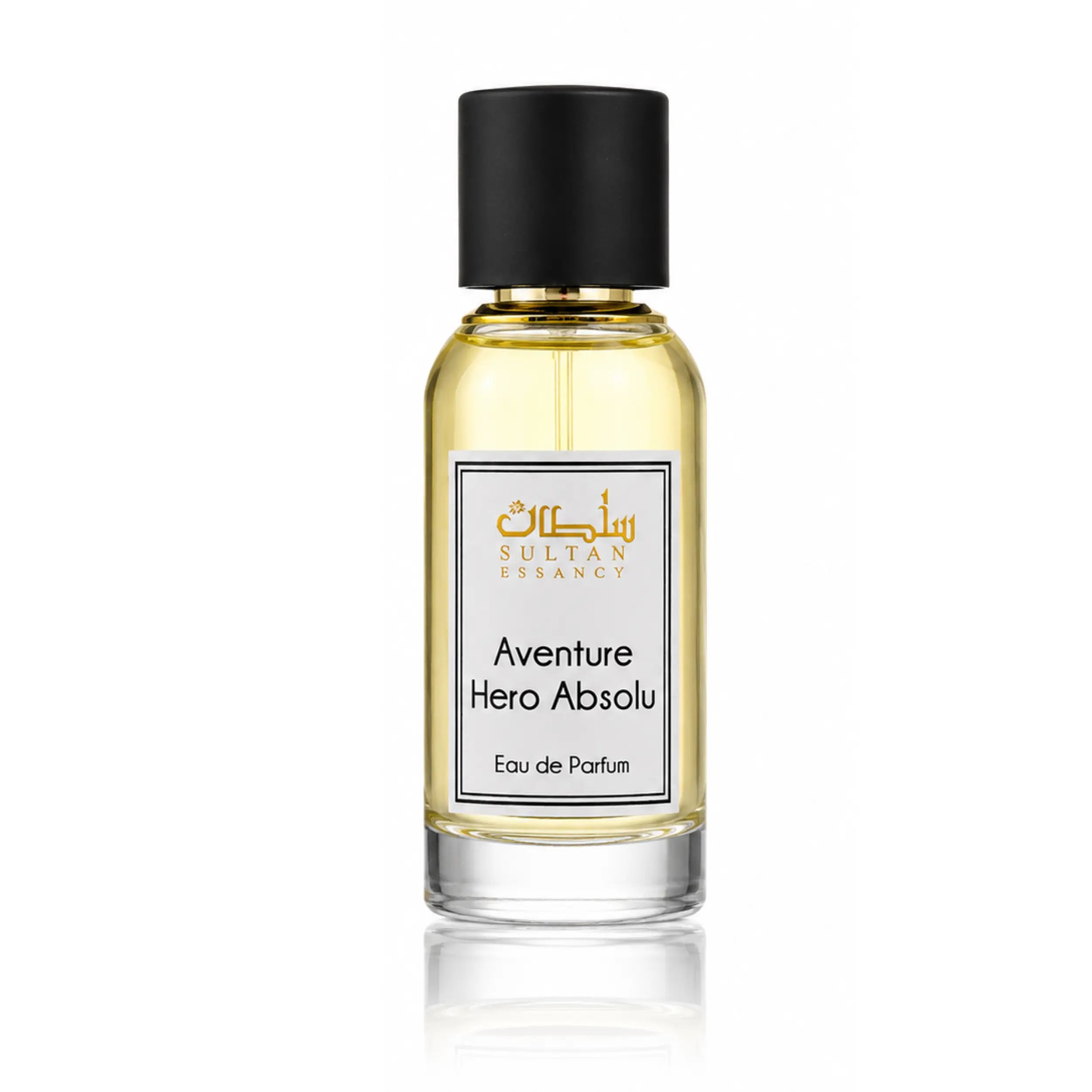 Sultan Essancy Aventure Hero Absolu Eau de Parfum Flakon, holzig-zitrischer Duftzwilling mit fruchtiger Frische, Moos, moderner Tiefe und maskulinem Charakter bei Oriental-Style