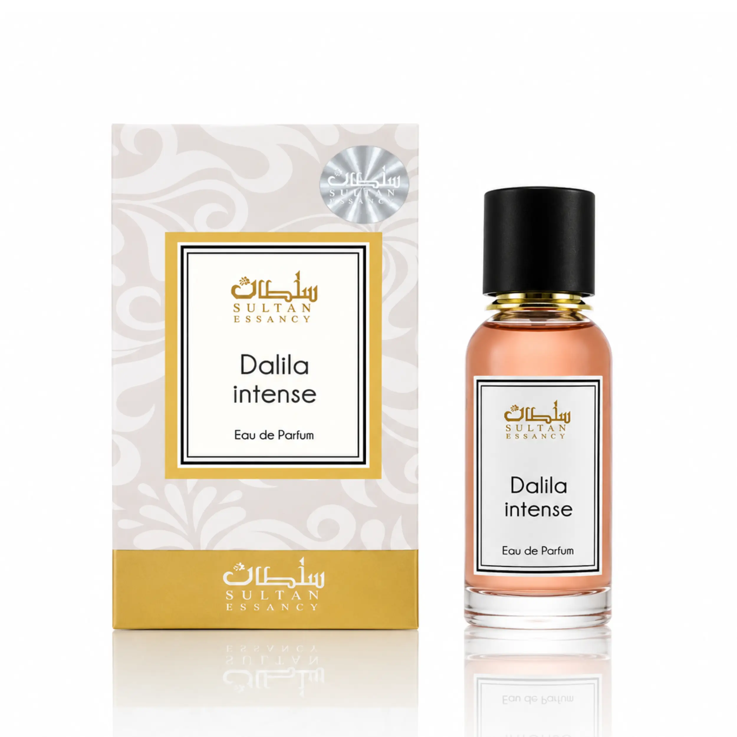Sultan Essancy Dalila Intense Eau de Parfum mit Box und Flakon, intensiver Damenduft und Duftzwilling mit Cassis, schwarzer Johannisbeere, Rose, Vanille, Patchouli, Holznoten und Ambroxan – Oriental-Style.