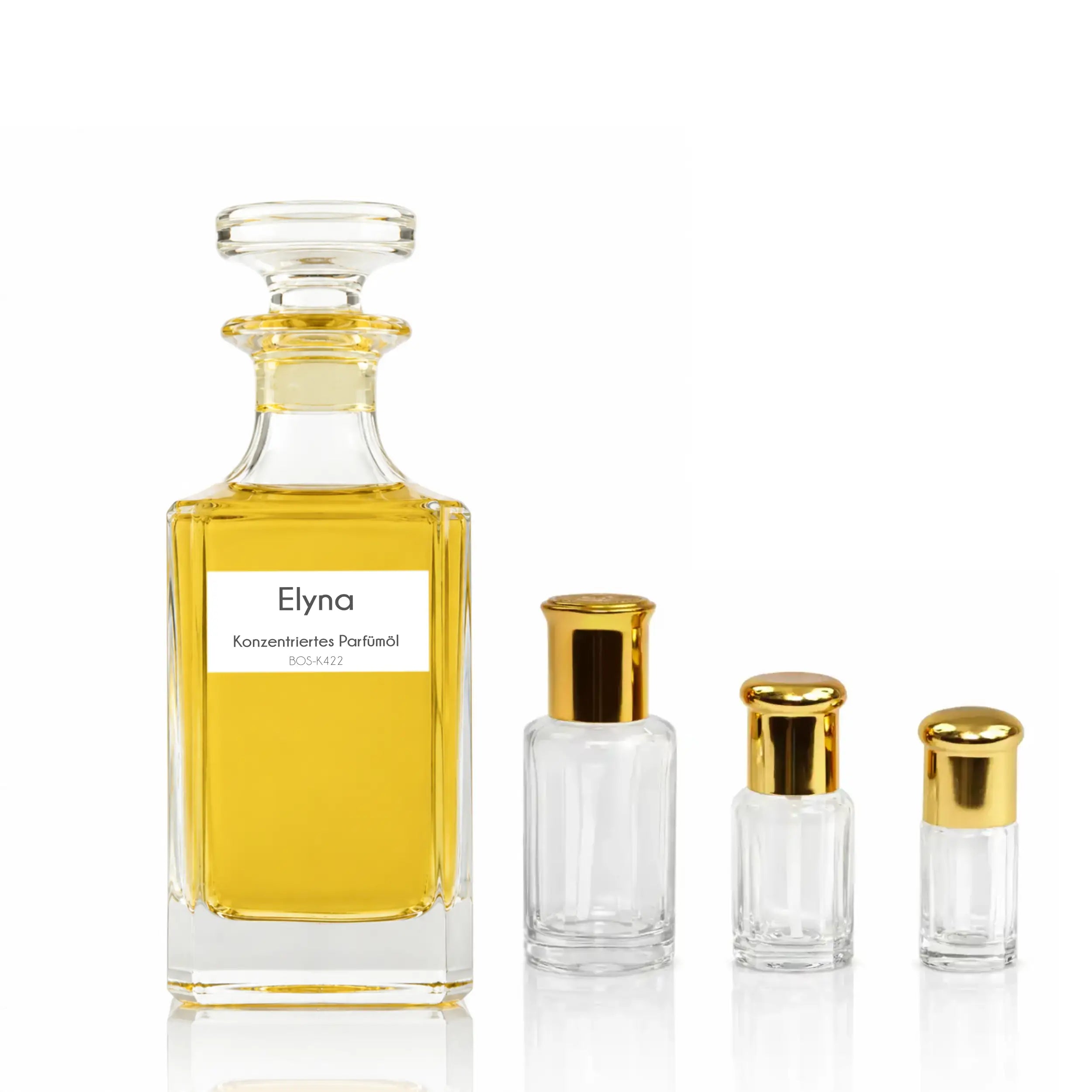 Sultan Essancy Elyna Parfümöl mit großem Glasflakon und kleinen Leerflakons, femininer Duft und Duftzwilling mit Passionsfrucht, Frangipani, Madagaskar-Vanille, Benzoe und Labdanum – Oriental-Style.