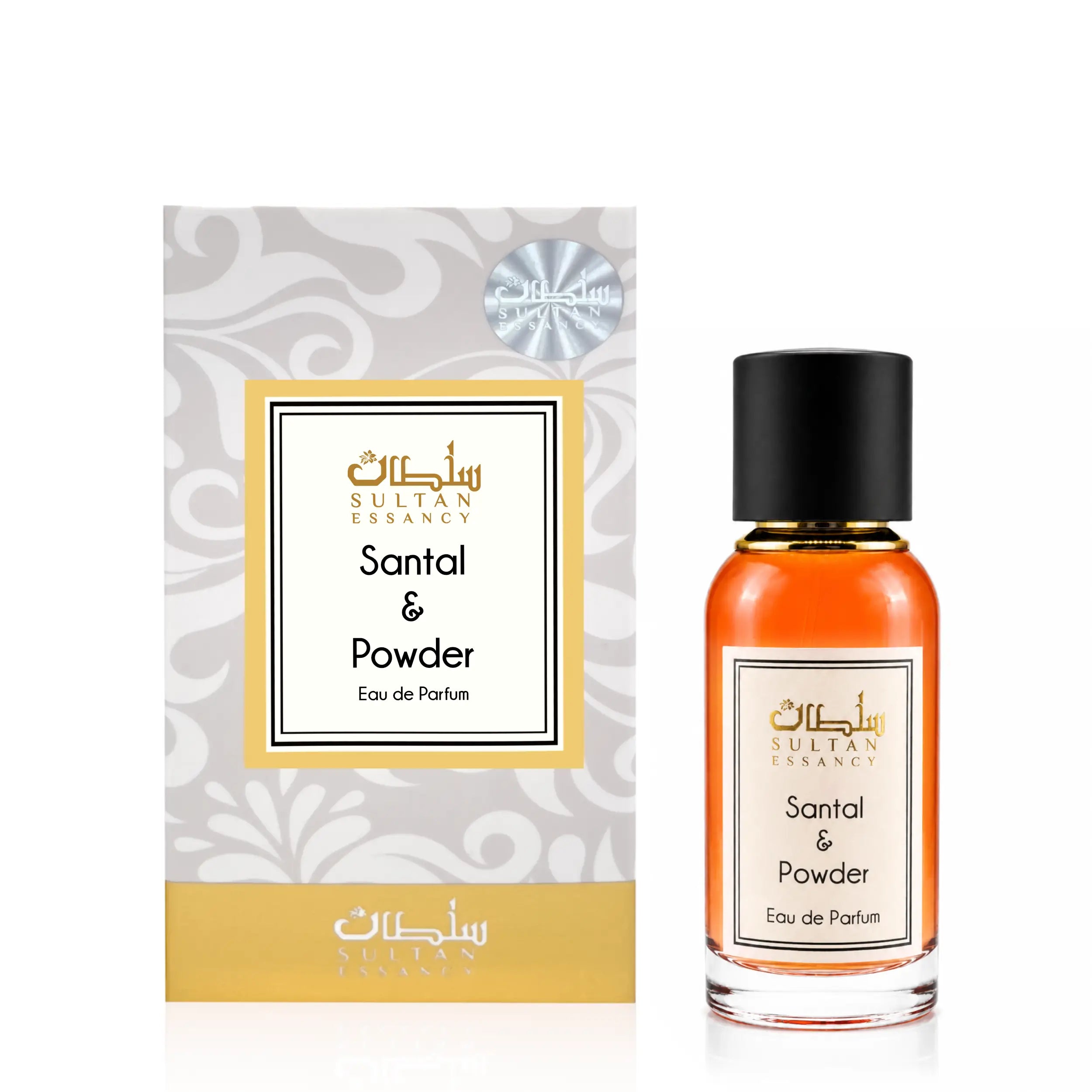 Sultan Essancy Santal & Powder Eau de Parfum mit Box und Flakon, cremiger Duftzwilling mit Sandelholz, pudriger Iris, Moschus, Amber und Vanille bei Oriental-Style