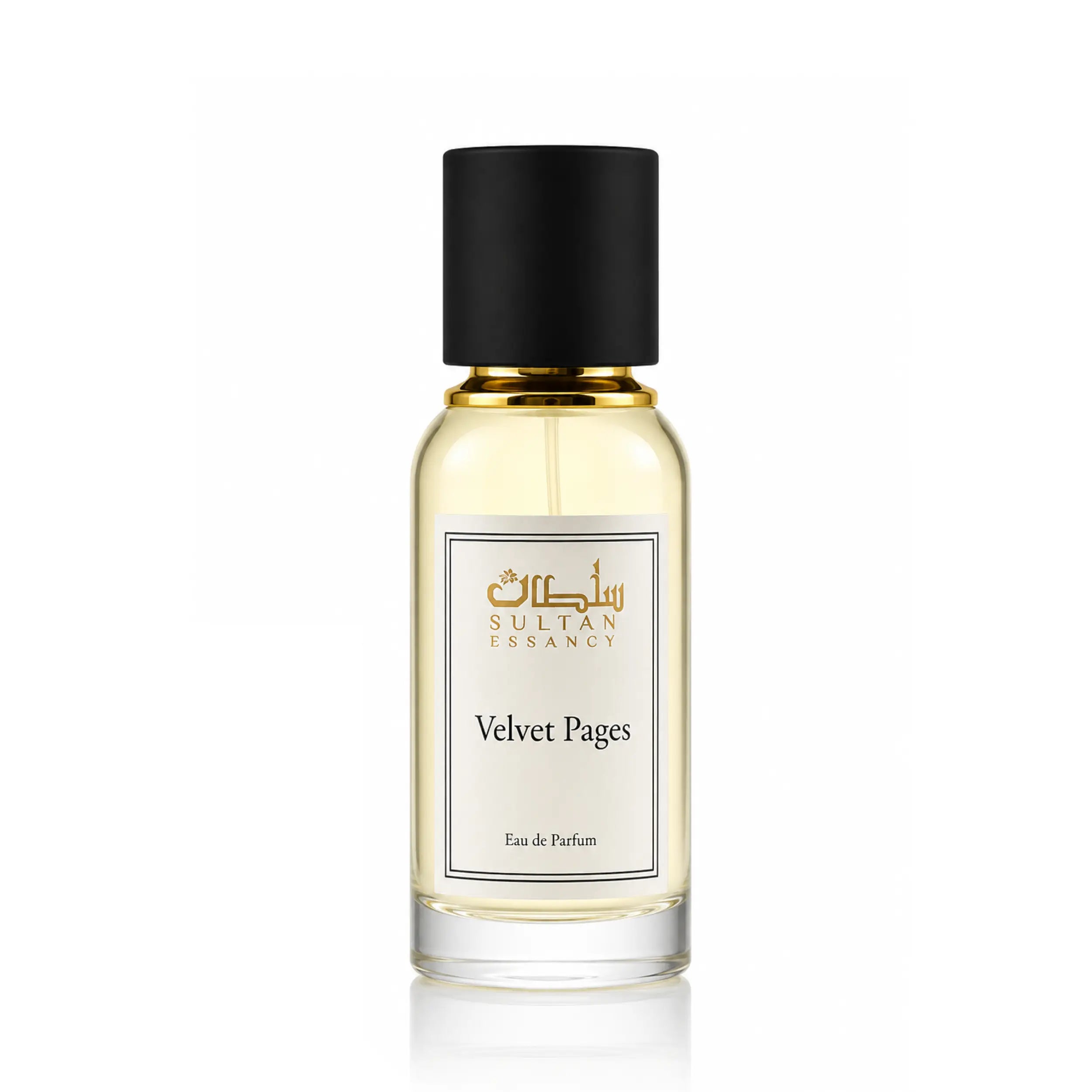Sultan Essancy Velvet Pages Eau de Parfum Flakon, holzig-vanilliger Unisex-Duft mit Vanille, Zedernholz, Holznoten, Pfeffer und pudriger Wärme – Oriental-Style.